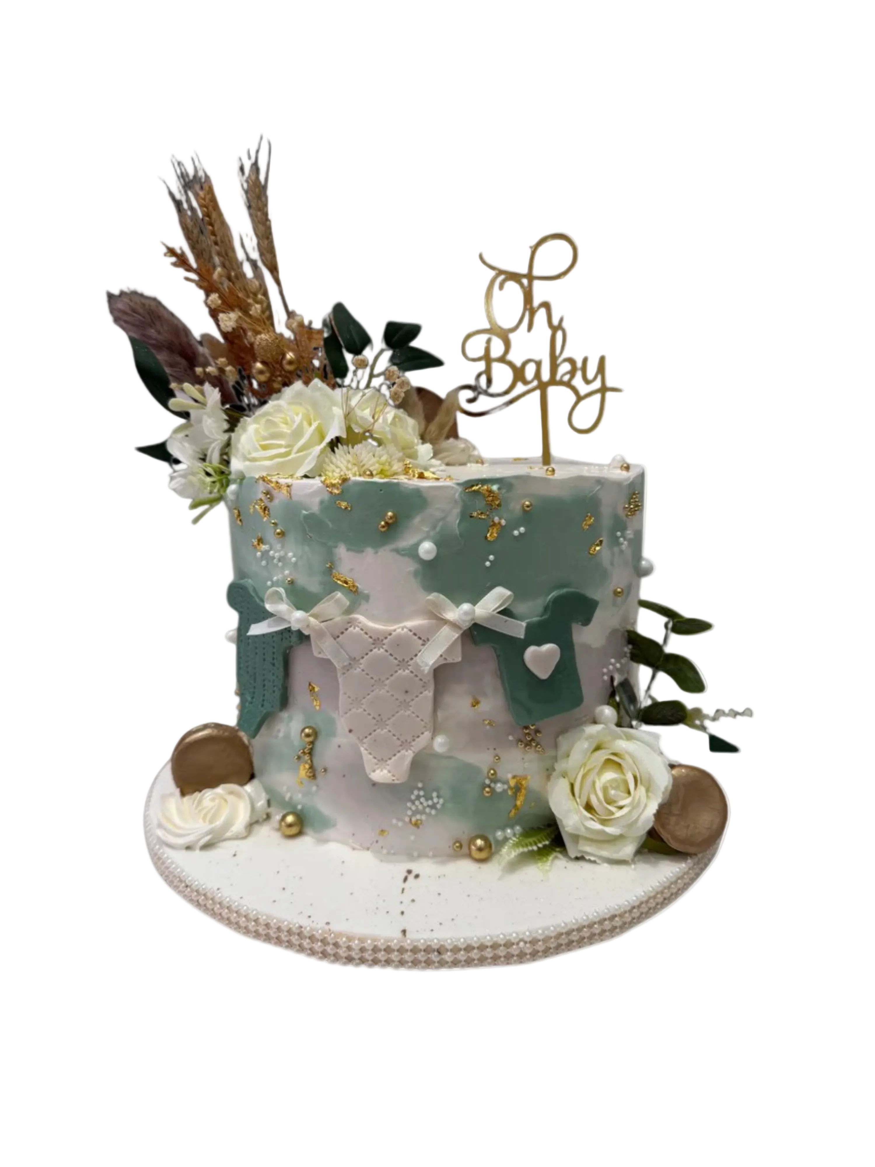 Sage Green & Gold Baby Shower Cake
