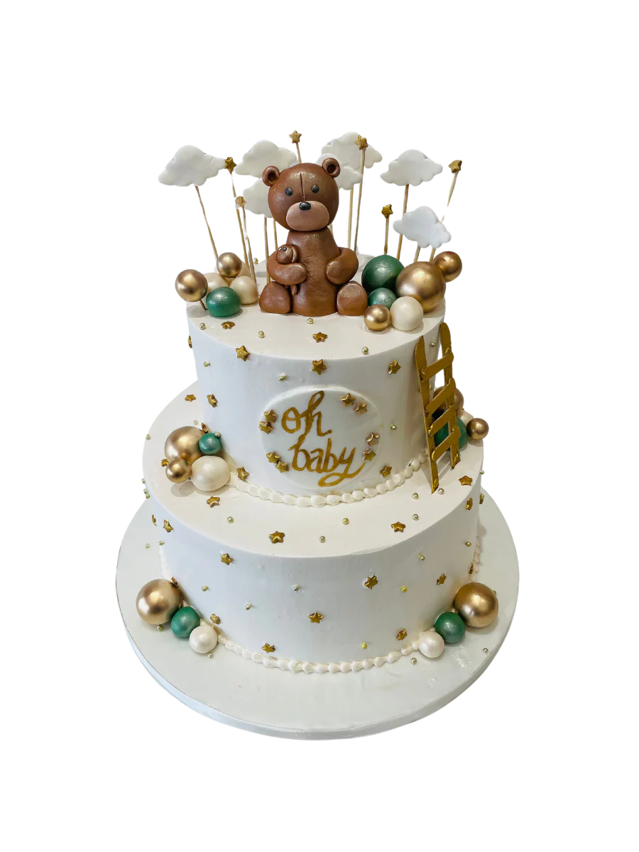 Sage Green & Gold Teddy Cream Cake