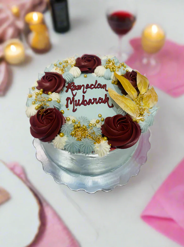 Sage Green & Maroon Cream Cake - Image 3