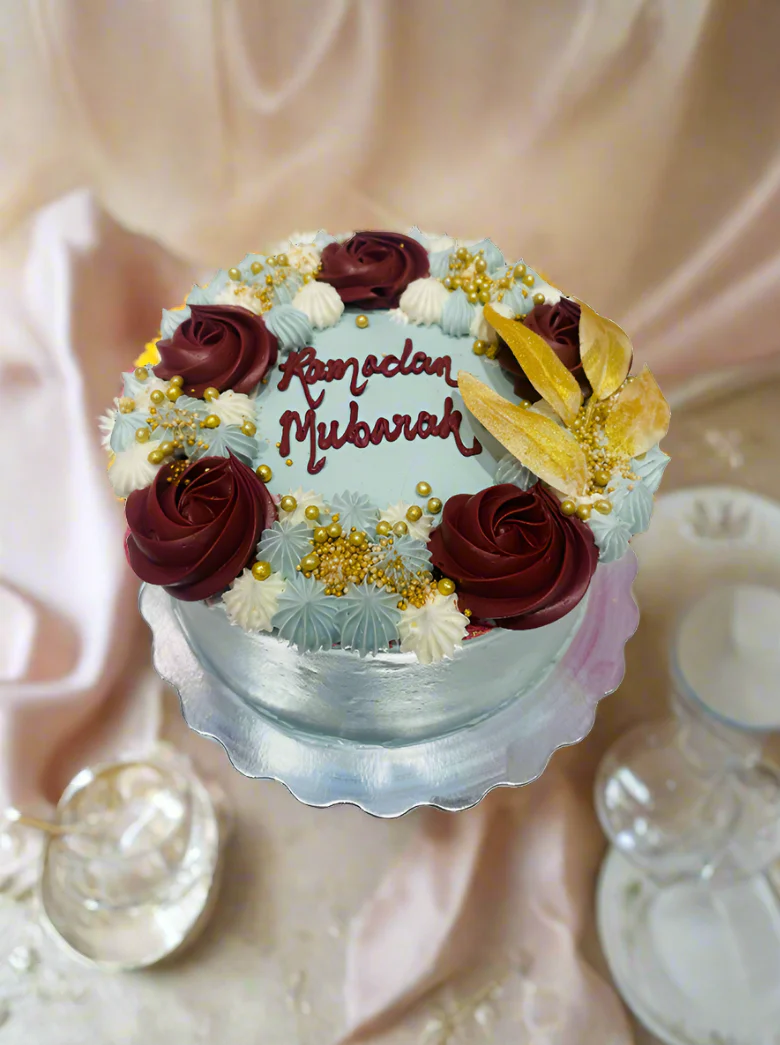 Sage Green & Maroon Cream Cake - Image 4