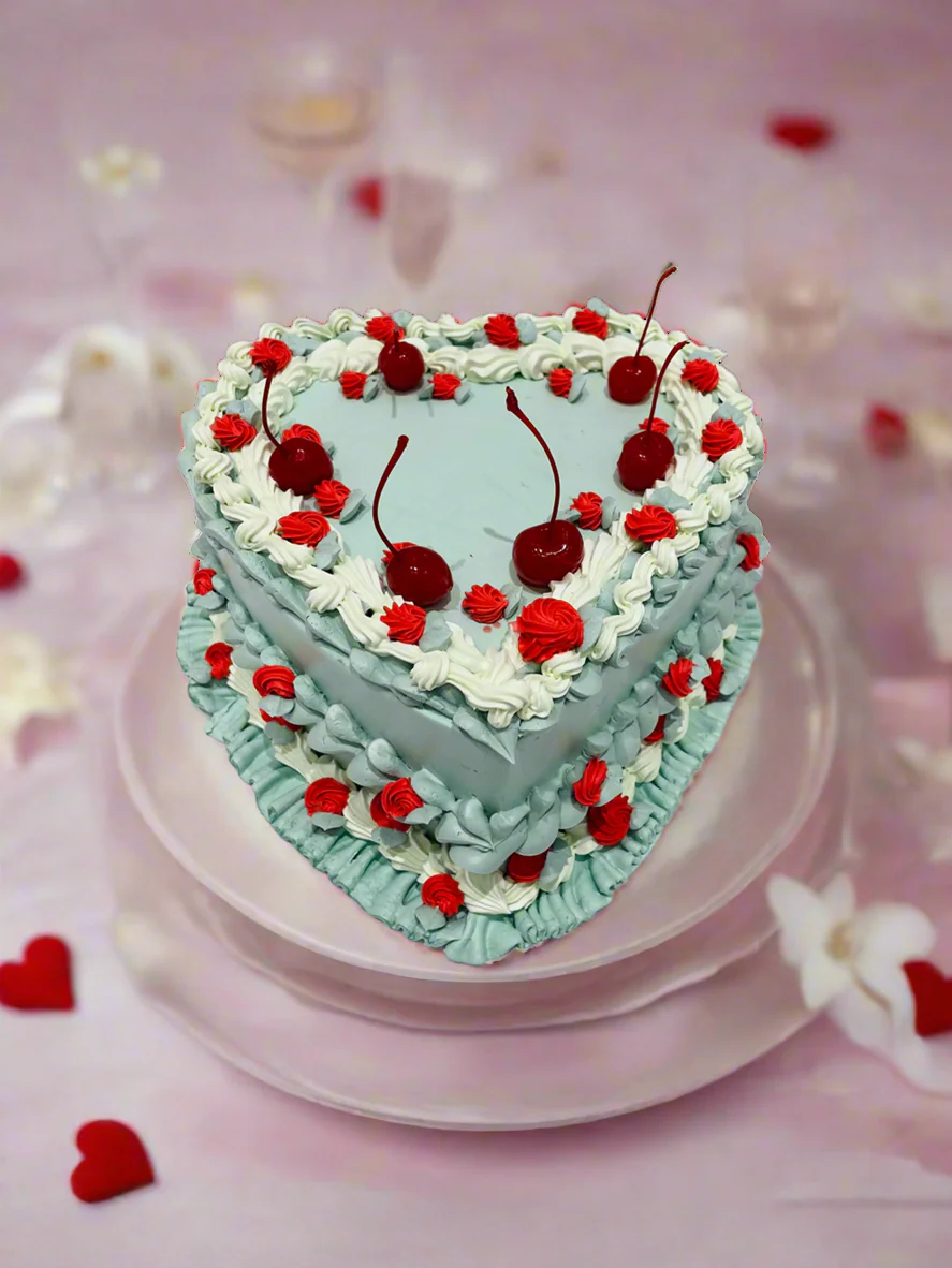 Sage Green Vintage Heart Cake - Image 2
