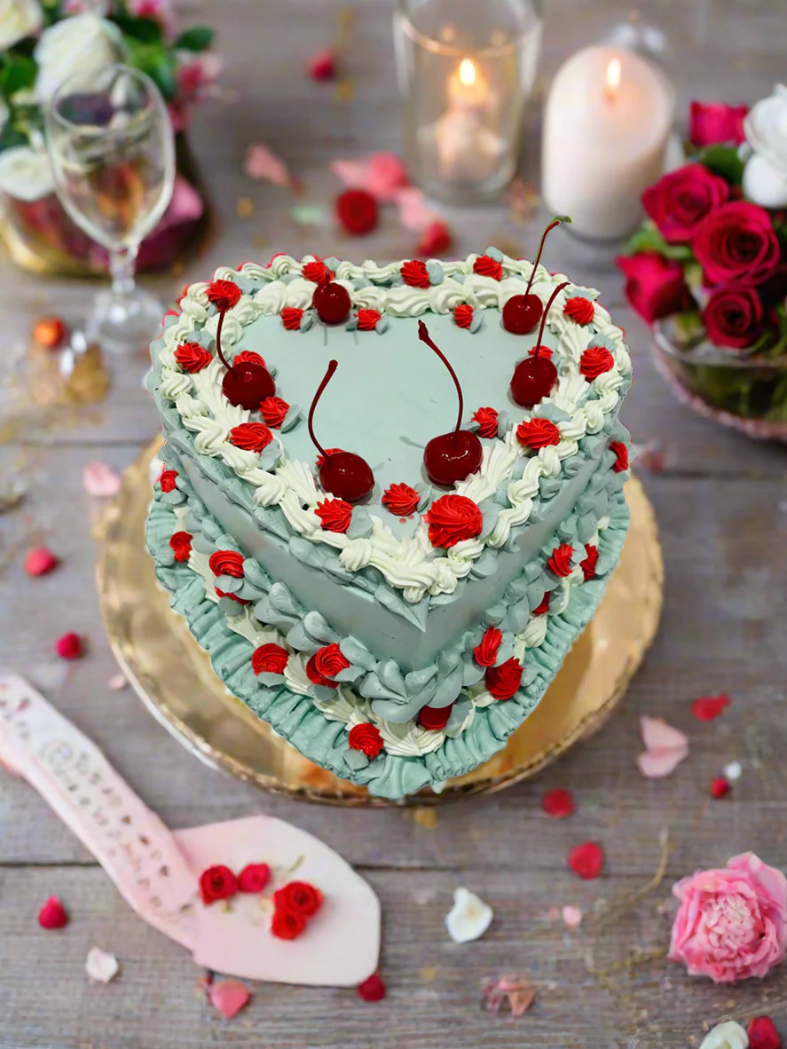 Sage Green Vintage Heart Cake - Image 3