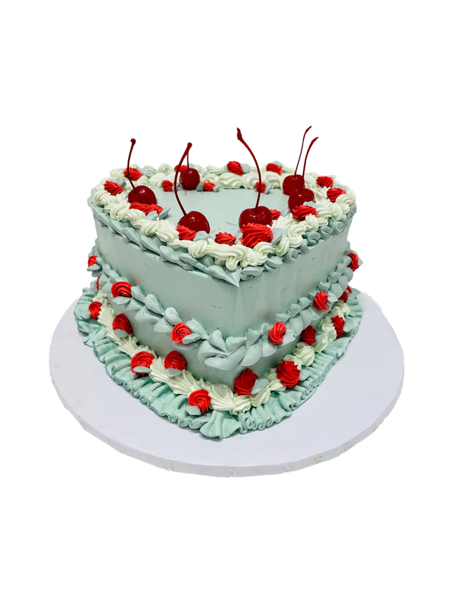 Sage Green Vintage Heart Cake - Image 4