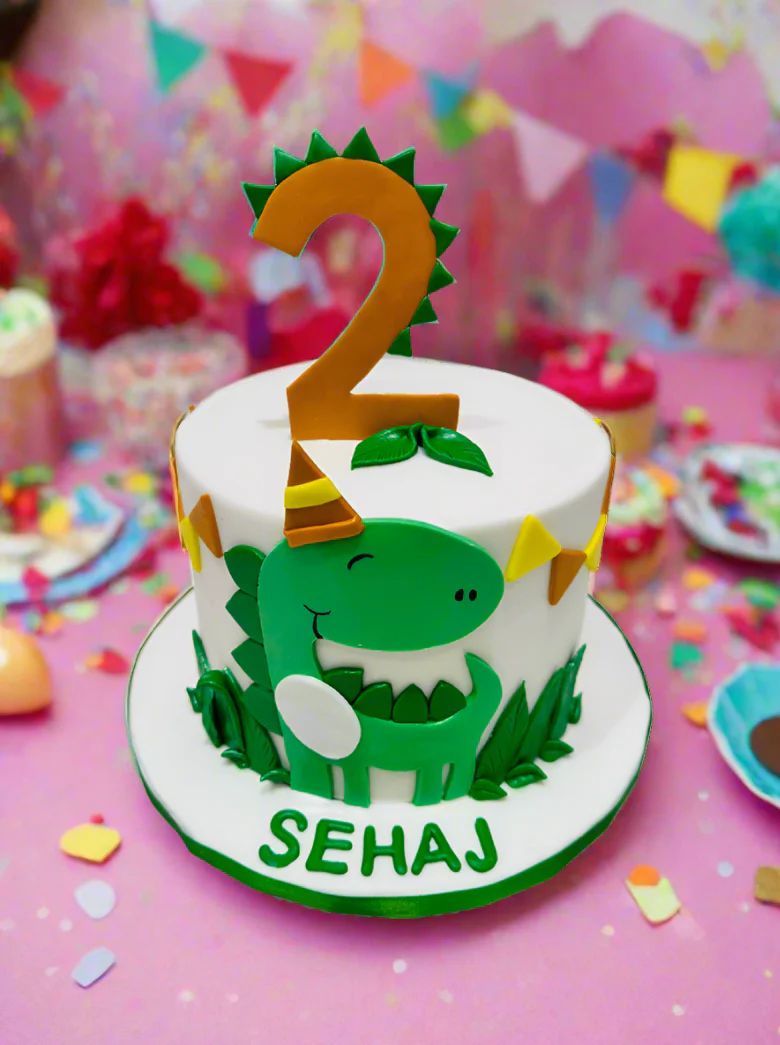 Sehaj Dinosaur Fondant Cake - Image 2