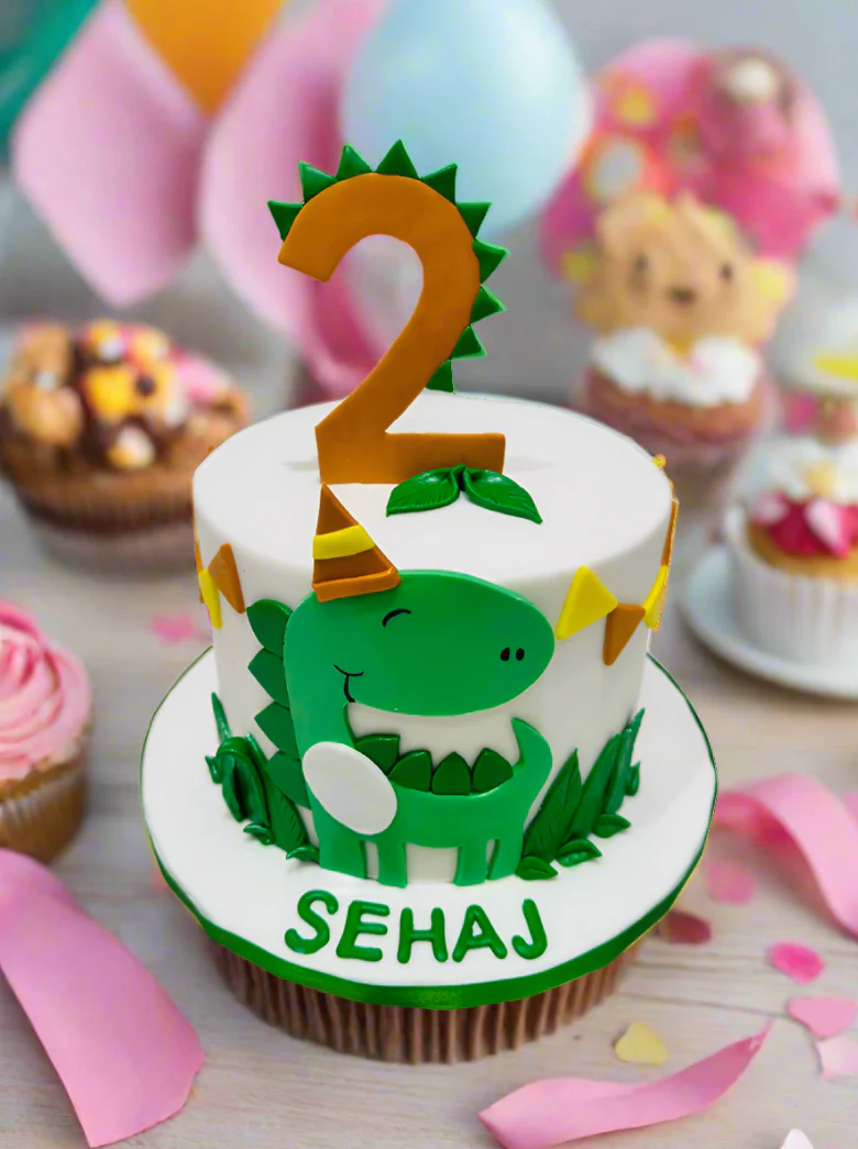 Sehaj Dinosaur Fondant Cake - Image 5