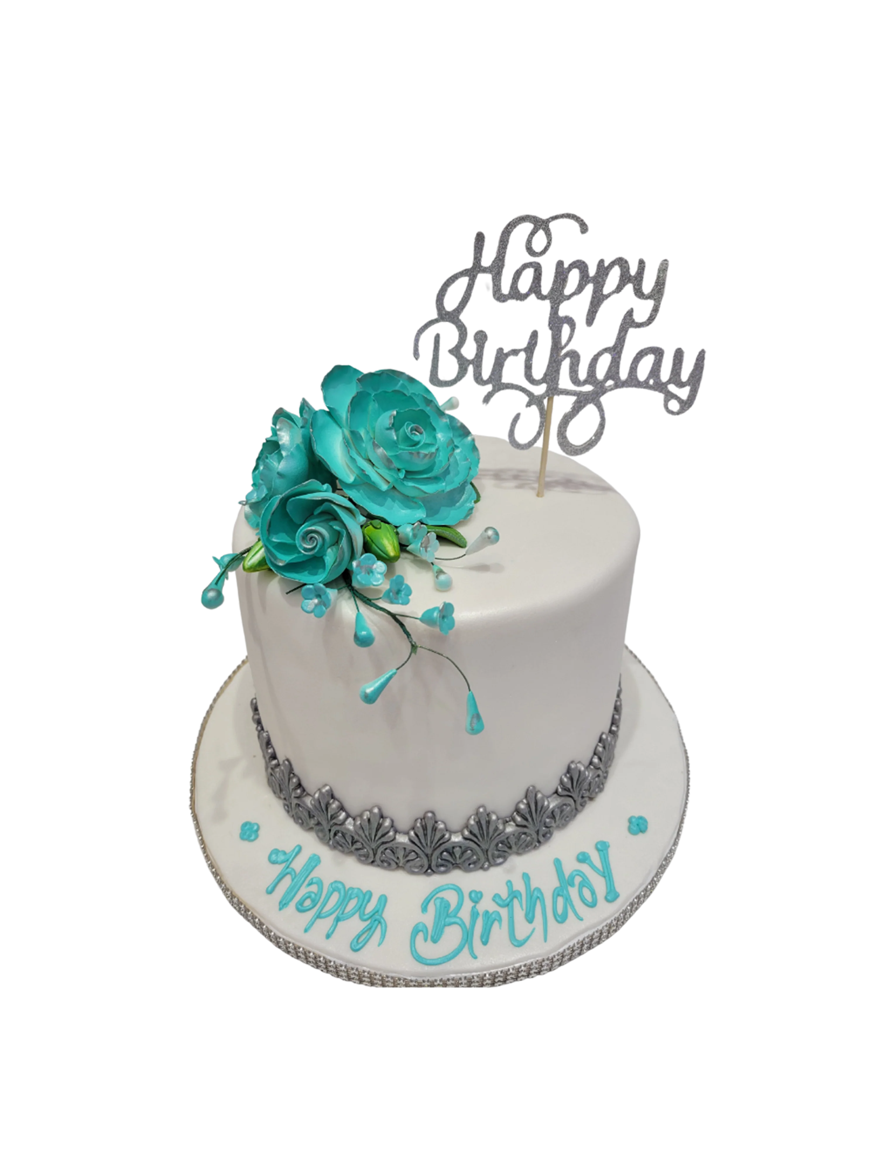 Silver & Teal Fondant Cake