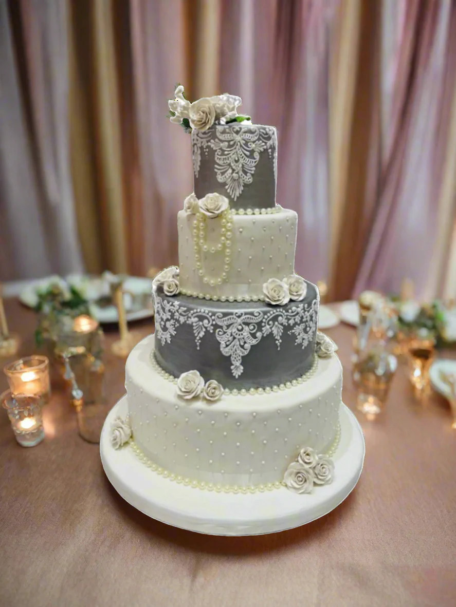 Silver & White Wedding Cake - Image 3