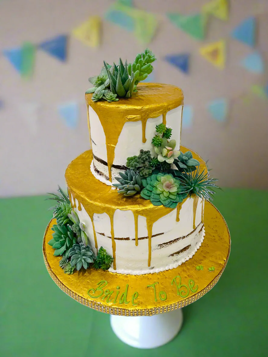 Succulents Tiered Cream Cake - Image 2