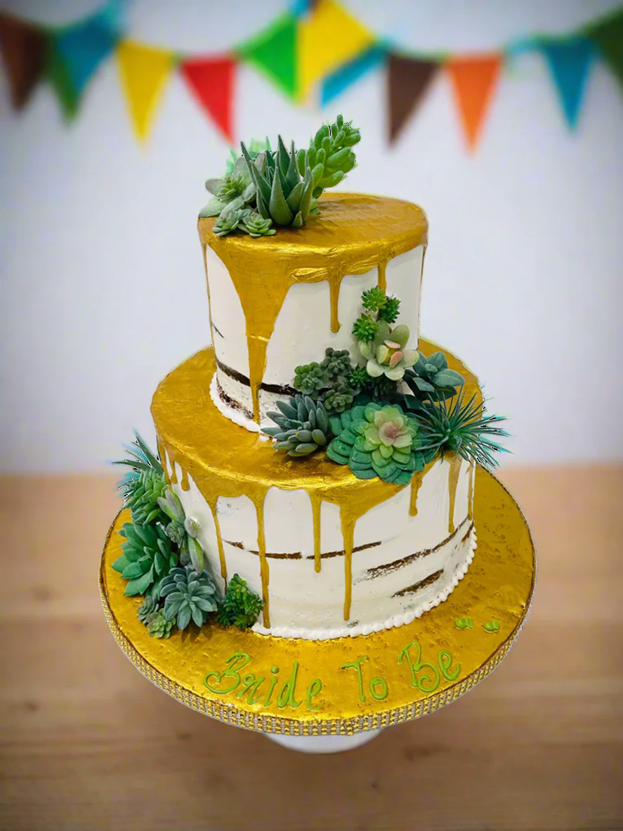 Succulents Tiered Cream Cake - Image 3