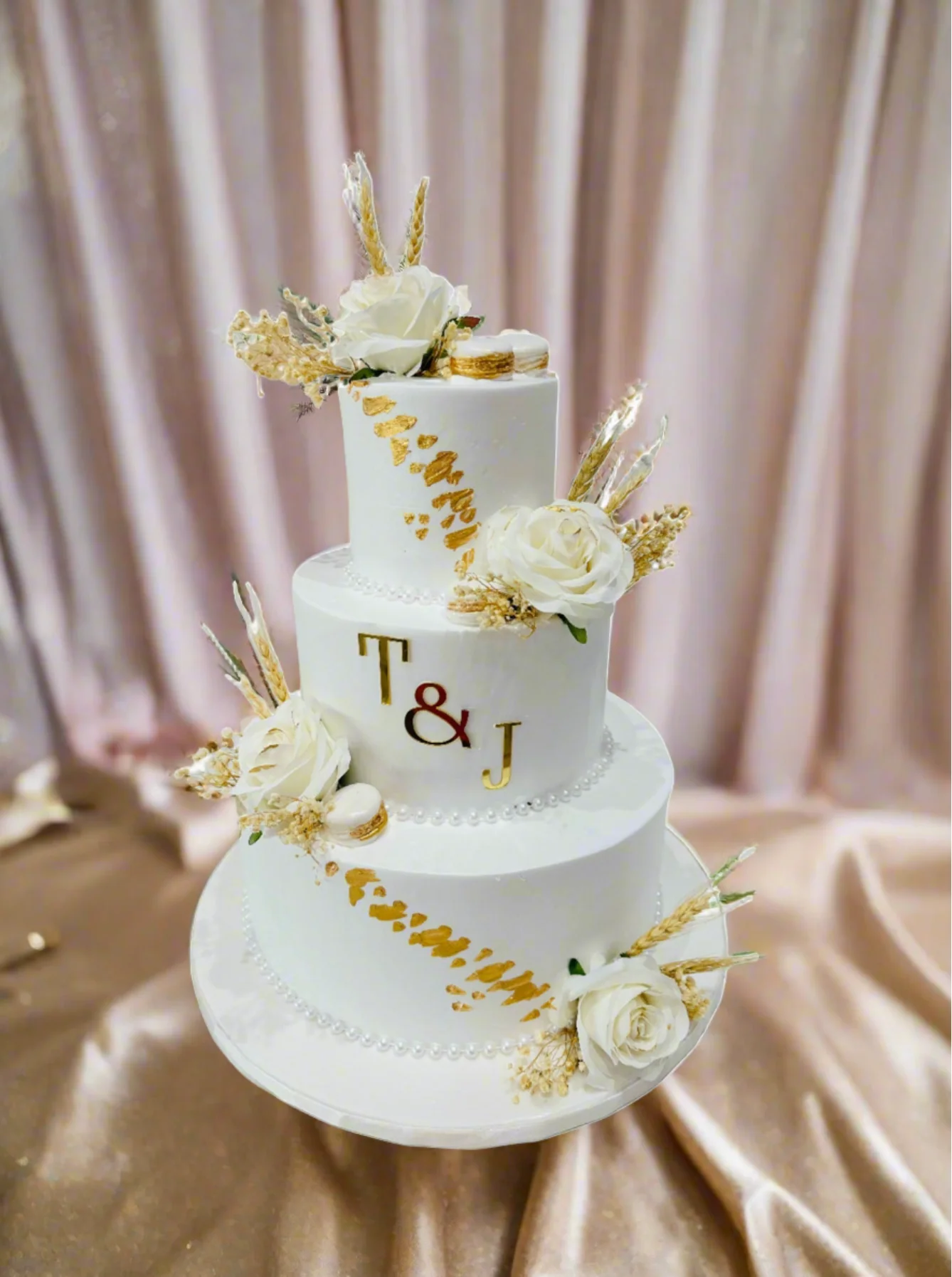 T & J Ivory Wedding Tiered Cake - Image 3