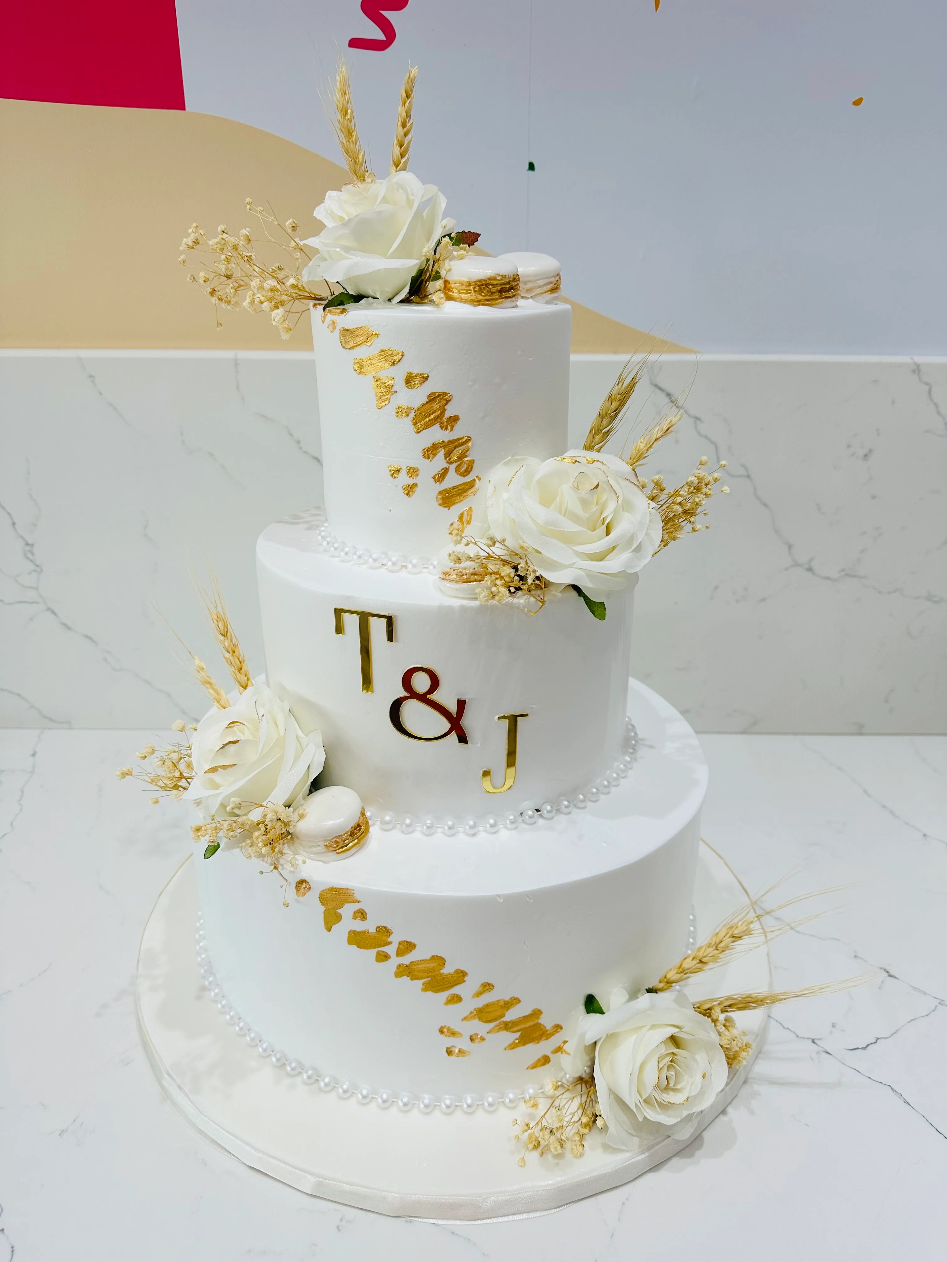 T & J Ivory Wedding Tiered Cake - Image 4