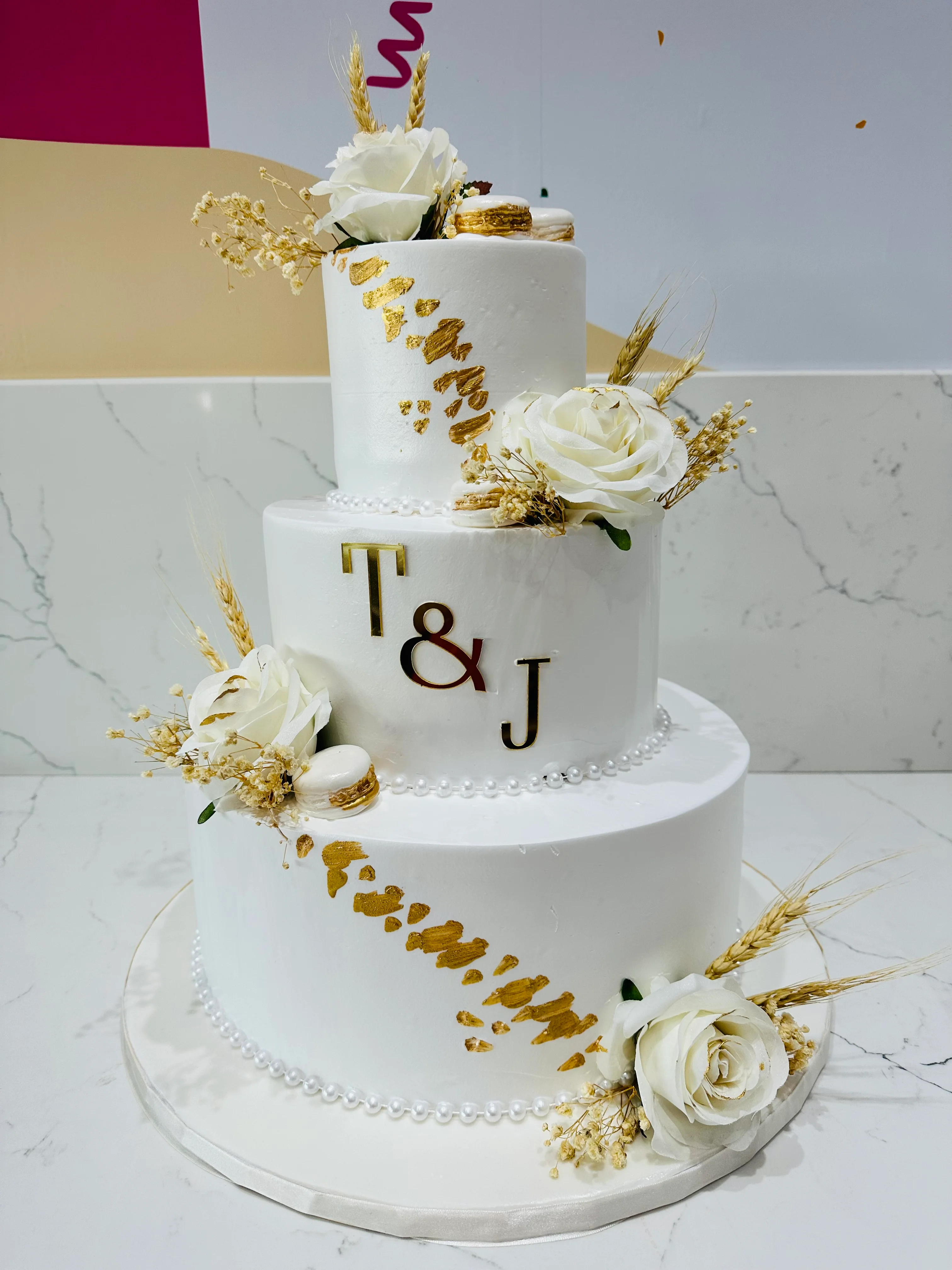 T & J Ivory Wedding Tiered Cake - Image 5
