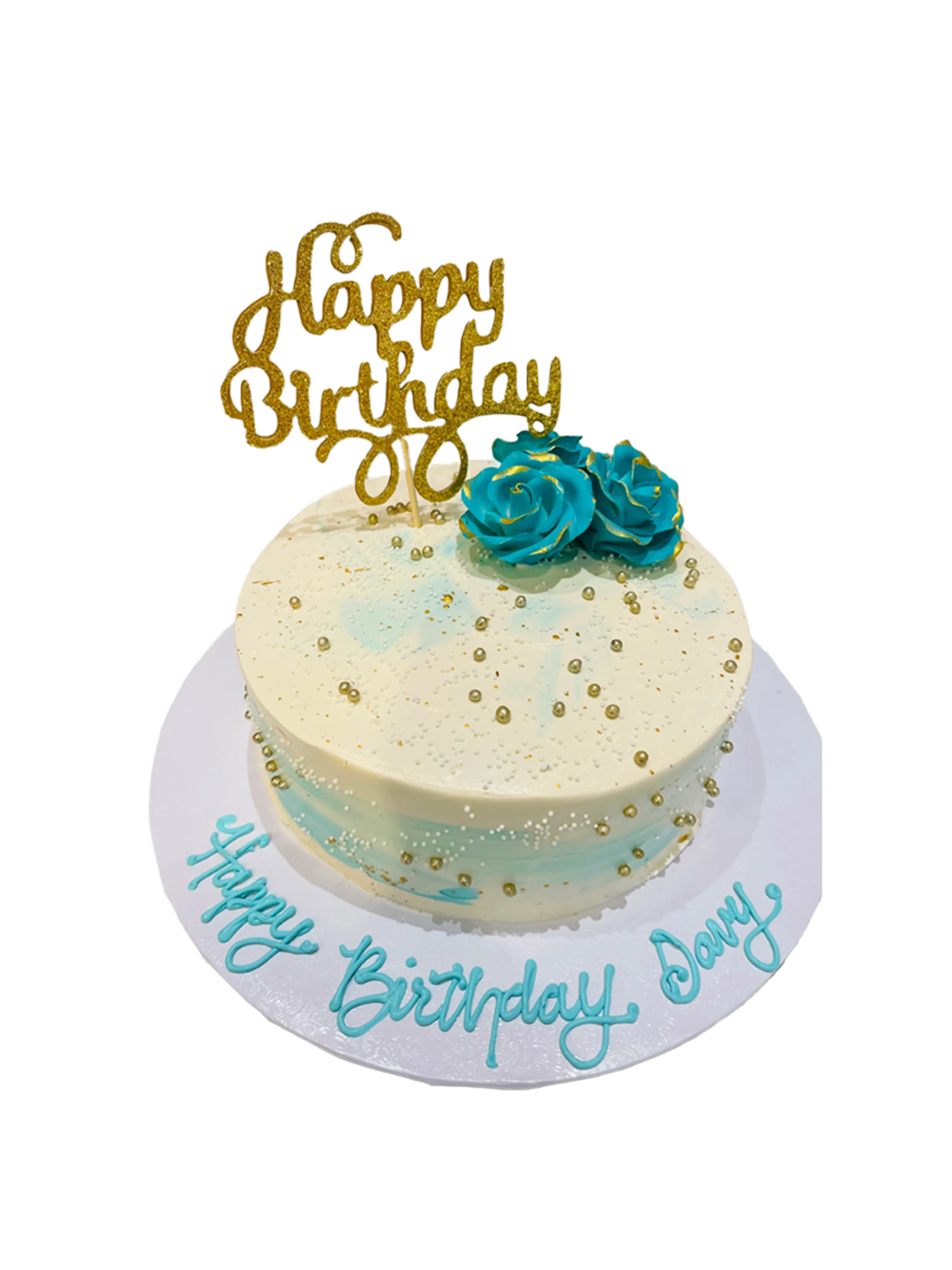 Teal And Ivory Birthday Cake