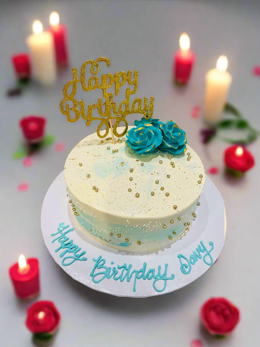 Teal And Ivory Birthday Cake - Image 2