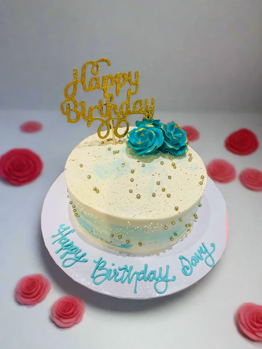 Teal And Ivory Birthday Cake - Image 3