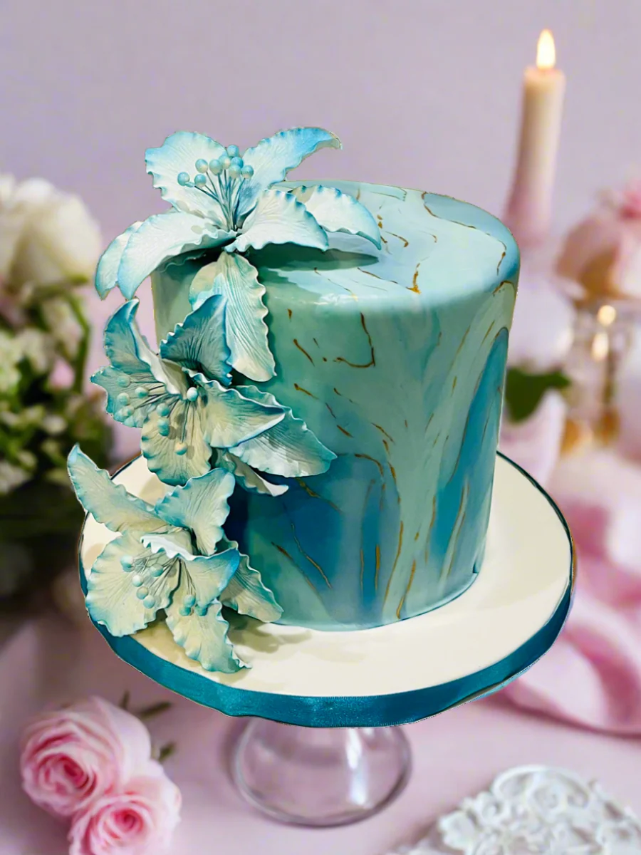 Teal Floral Fondant Cake - Image 2