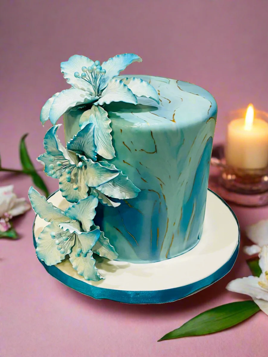 Teal Floral Fondant Cake - Image 3