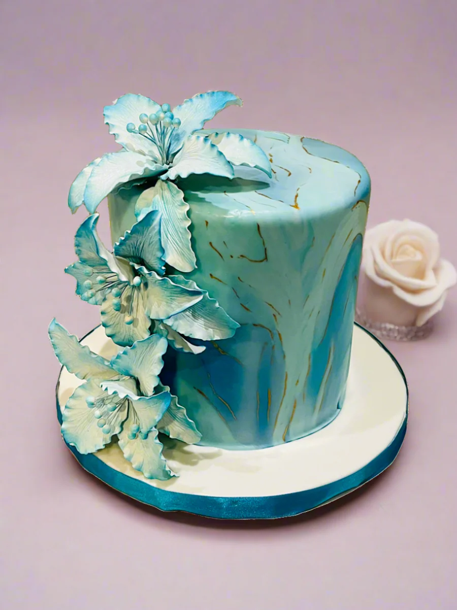 Teal Floral Fondant Cake - Image 4