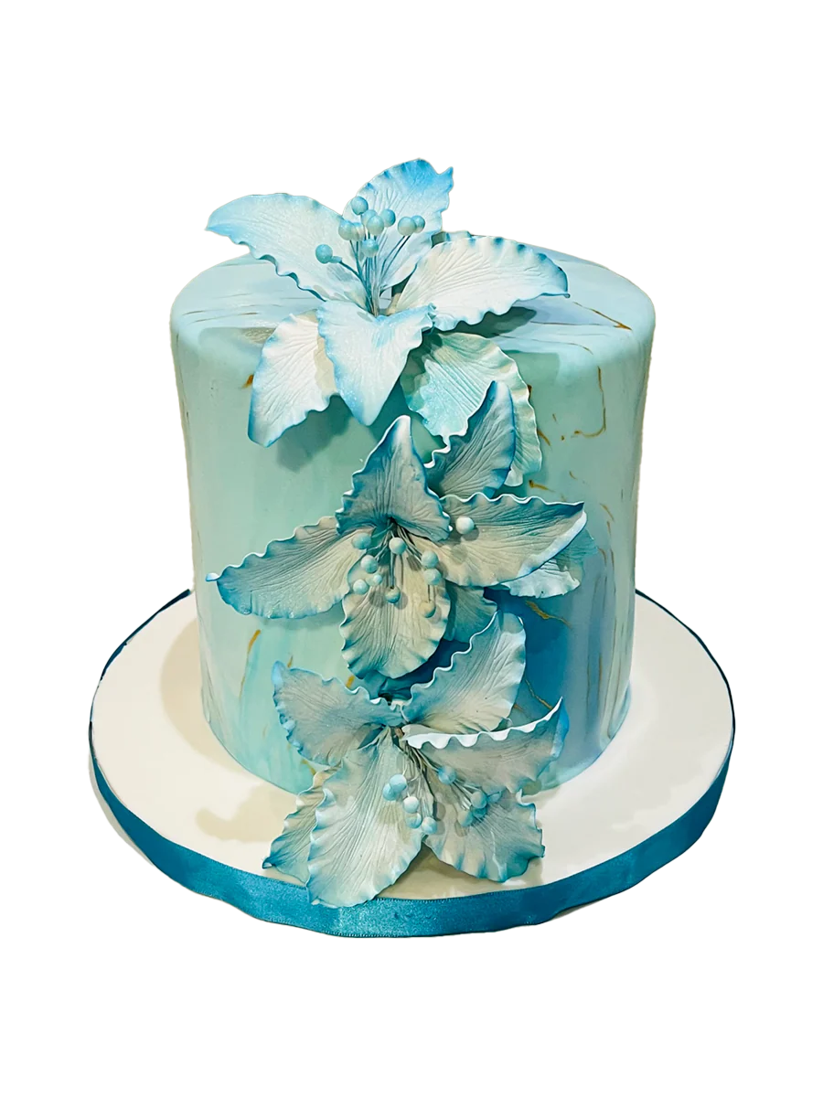 Teal Floral Fondant Cake - Image 5