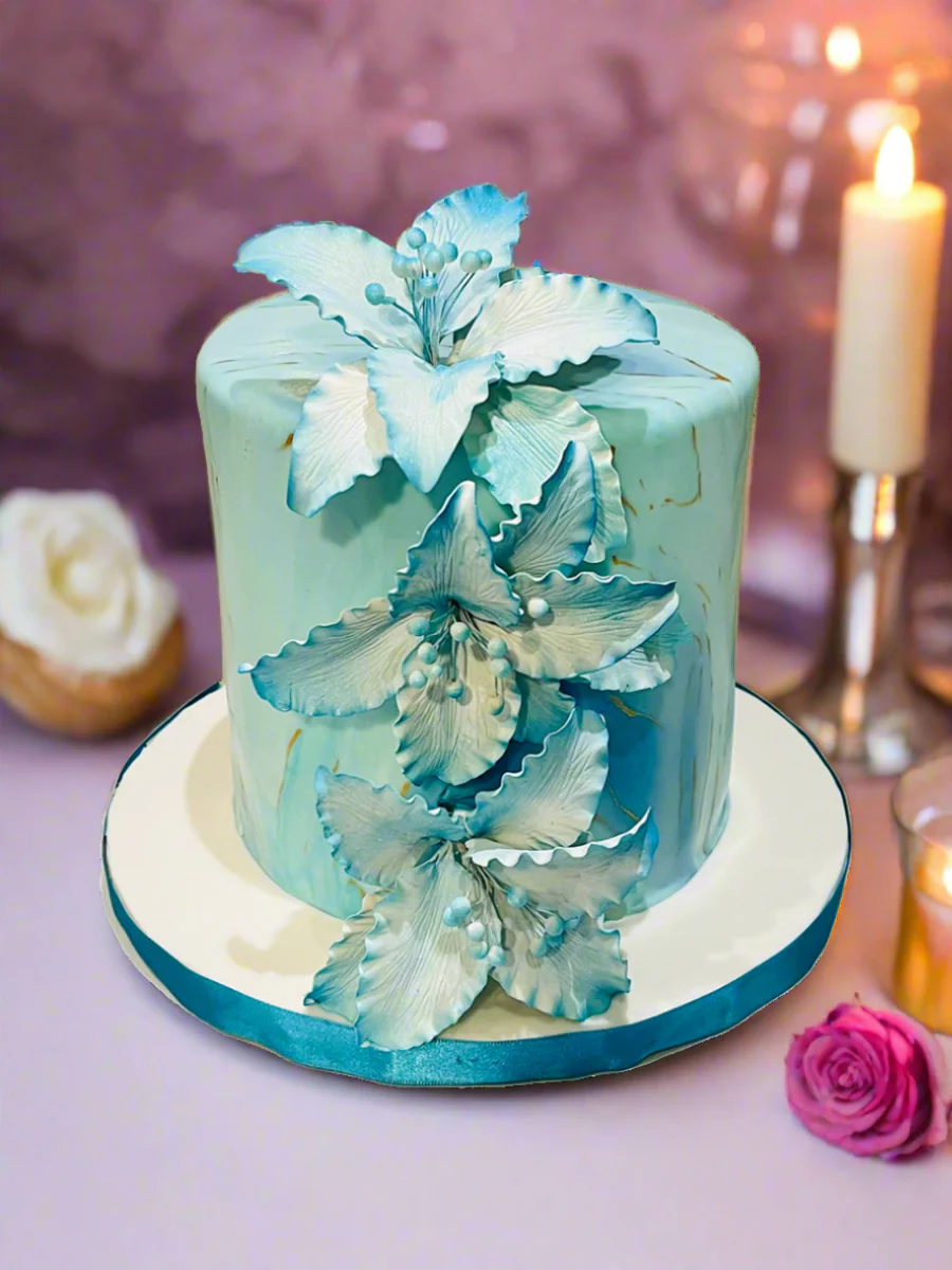 Teal Floral Fondant Cake - Image 6
