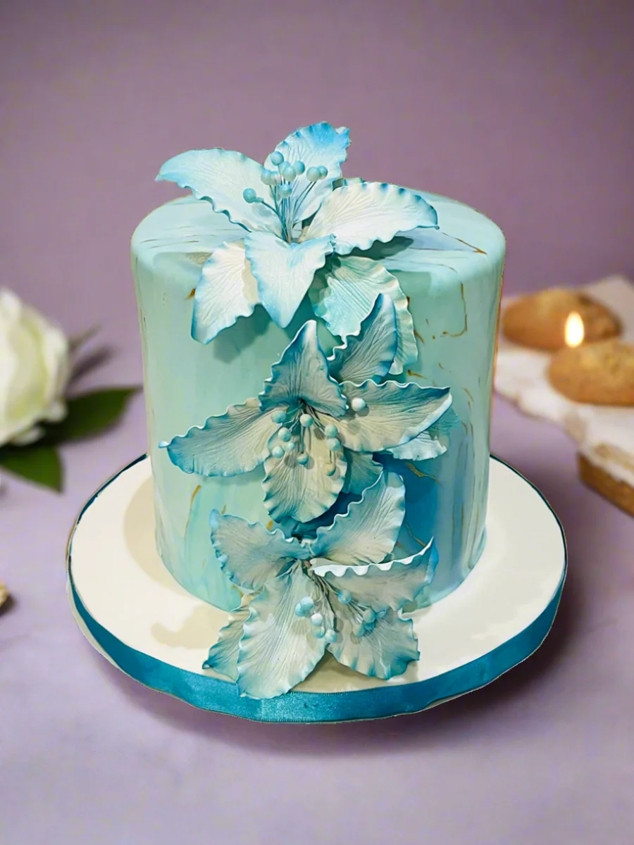 Teal Floral Fondant Cake - Image 7