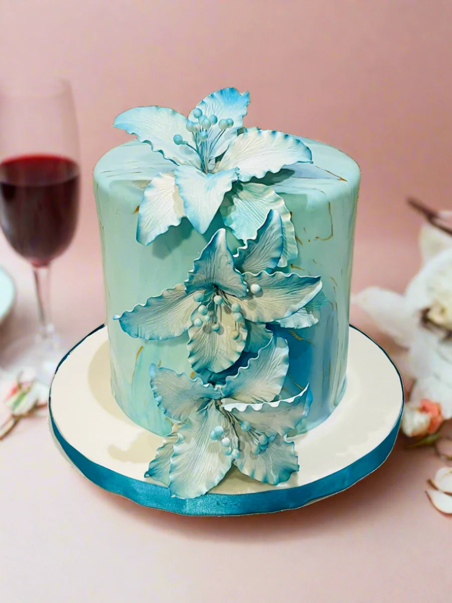 Teal Floral Fondant Cake - Image 8
