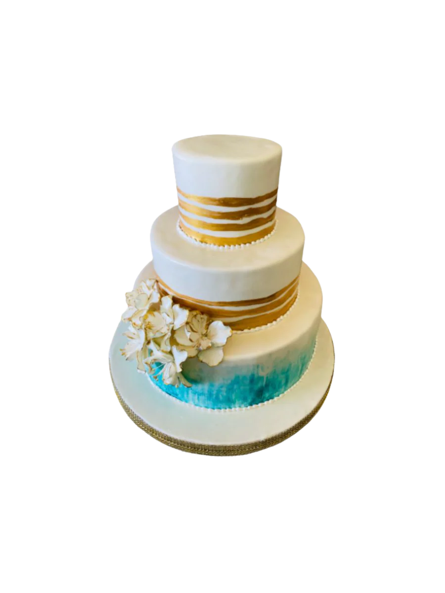 Teal Gold Wedding Cake
