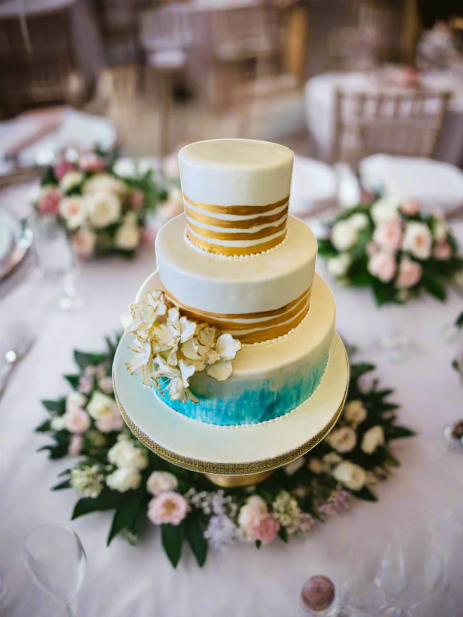 Teal Gold Wedding Cake - Image 3