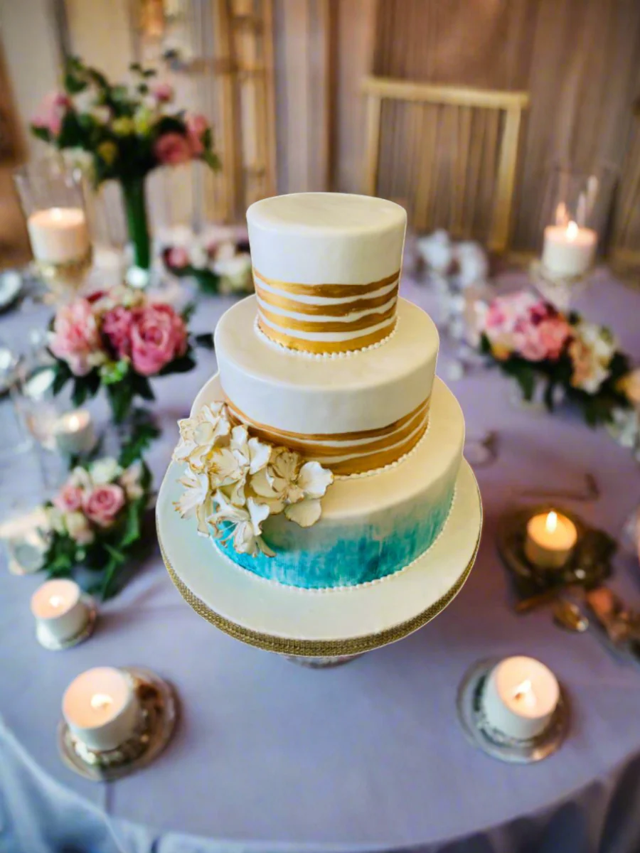 Teal Gold Wedding Cake - Image 4