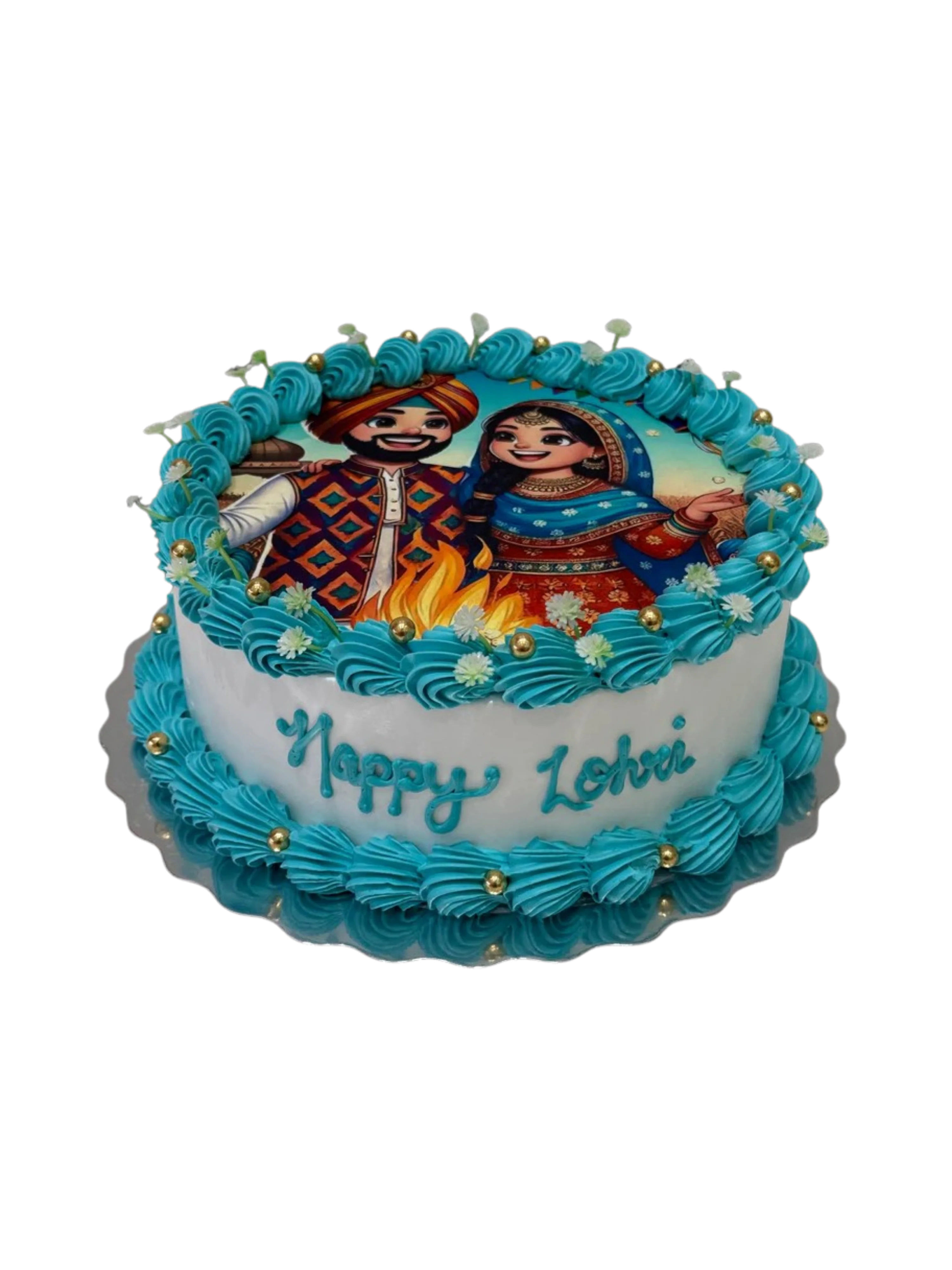 Teal Lohri Photo Cake