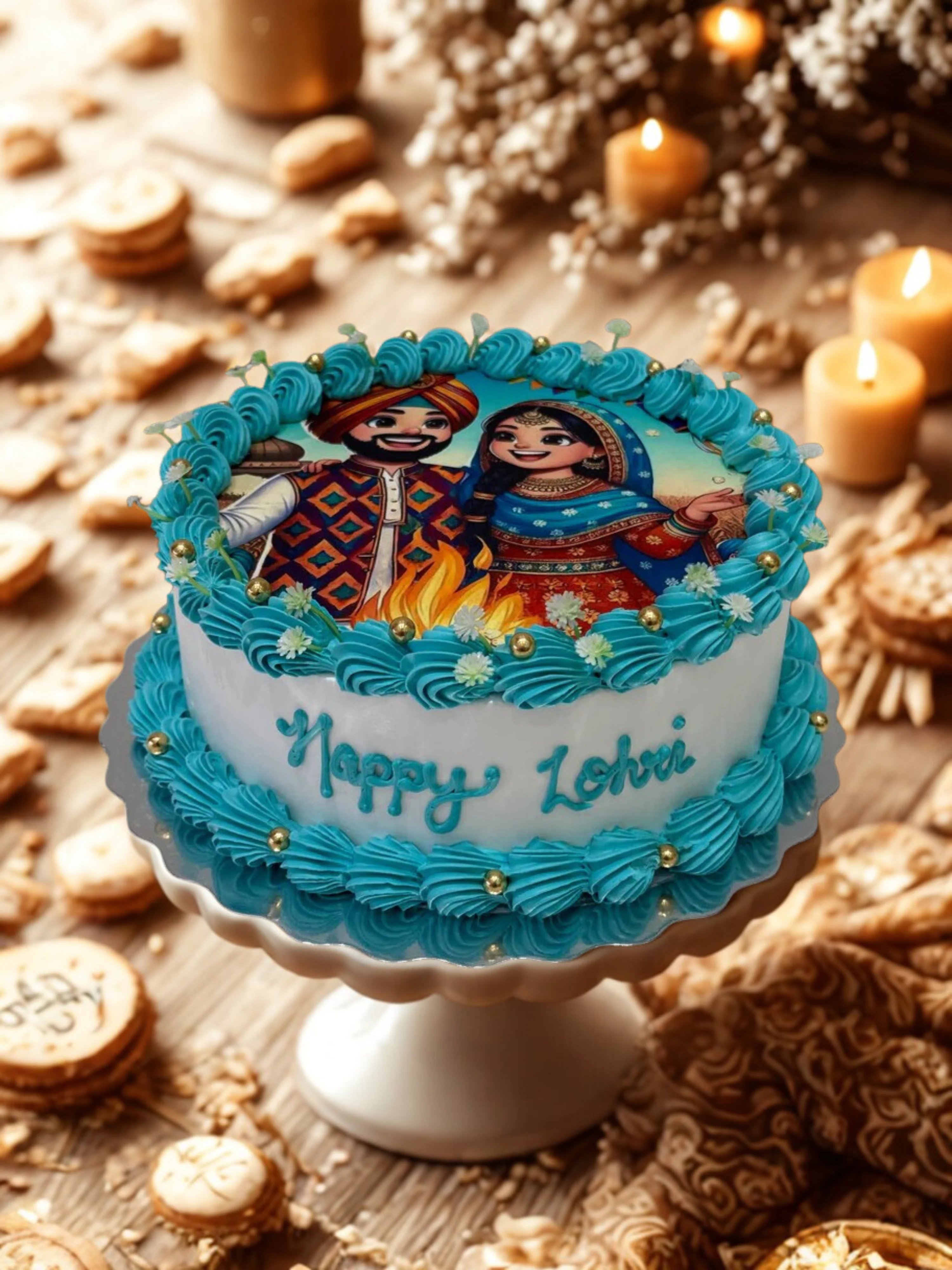Teal Lohri Photo Cake - Image 2