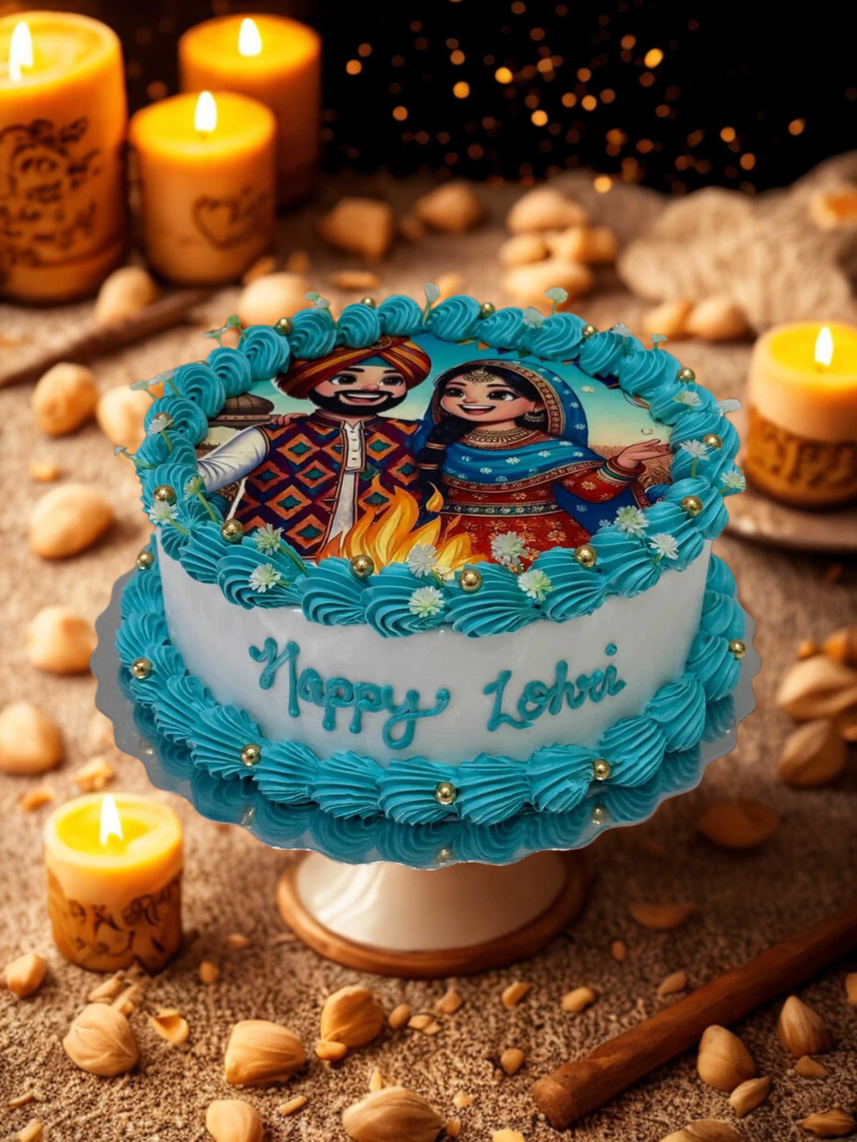 Teal Lohri Photo Cake - Image 3