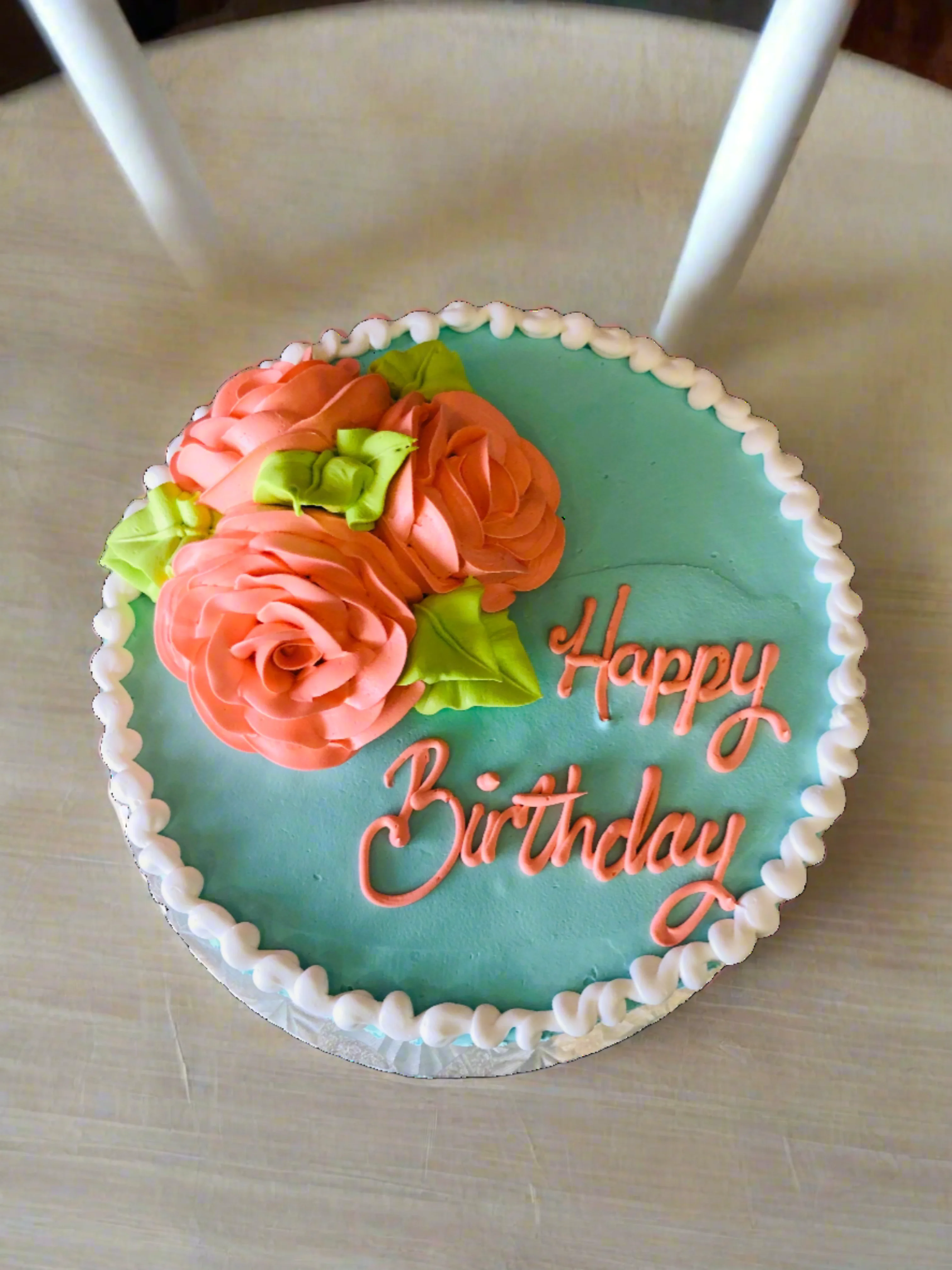 Teal & Peach Flower Cake - Image 7