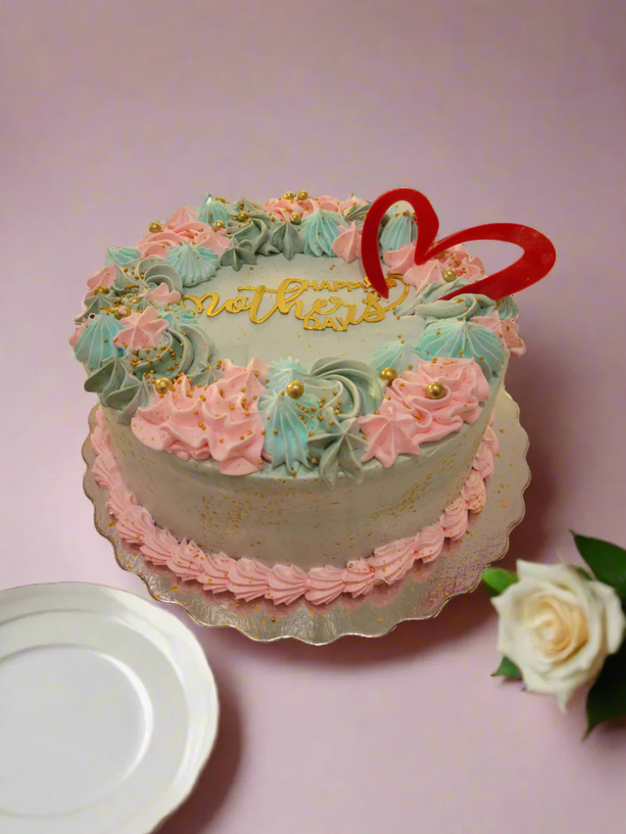 Teal & Pink Floral Mother's Day Cake - Image 4