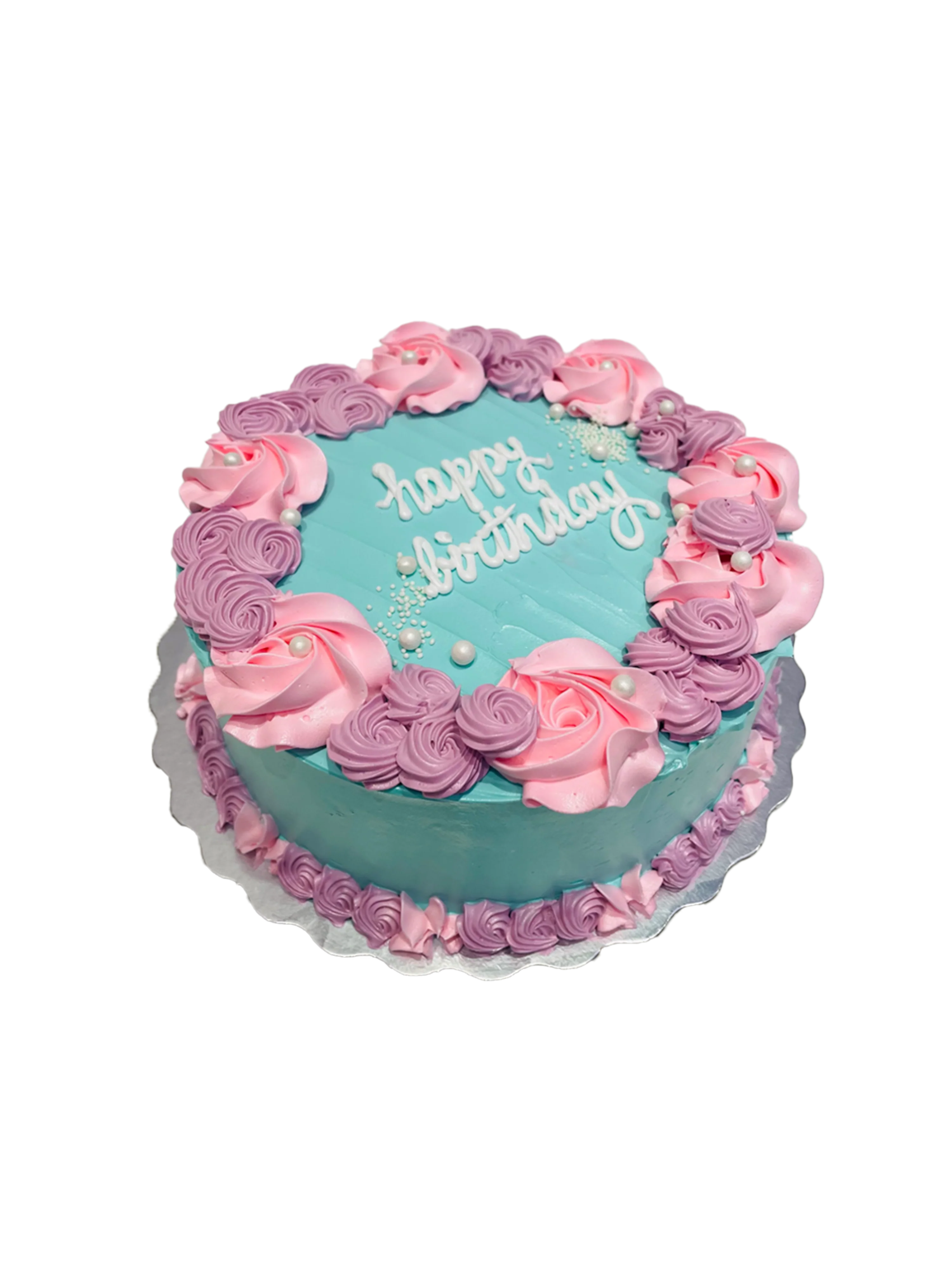 Teal & Pink Rosette Cake
