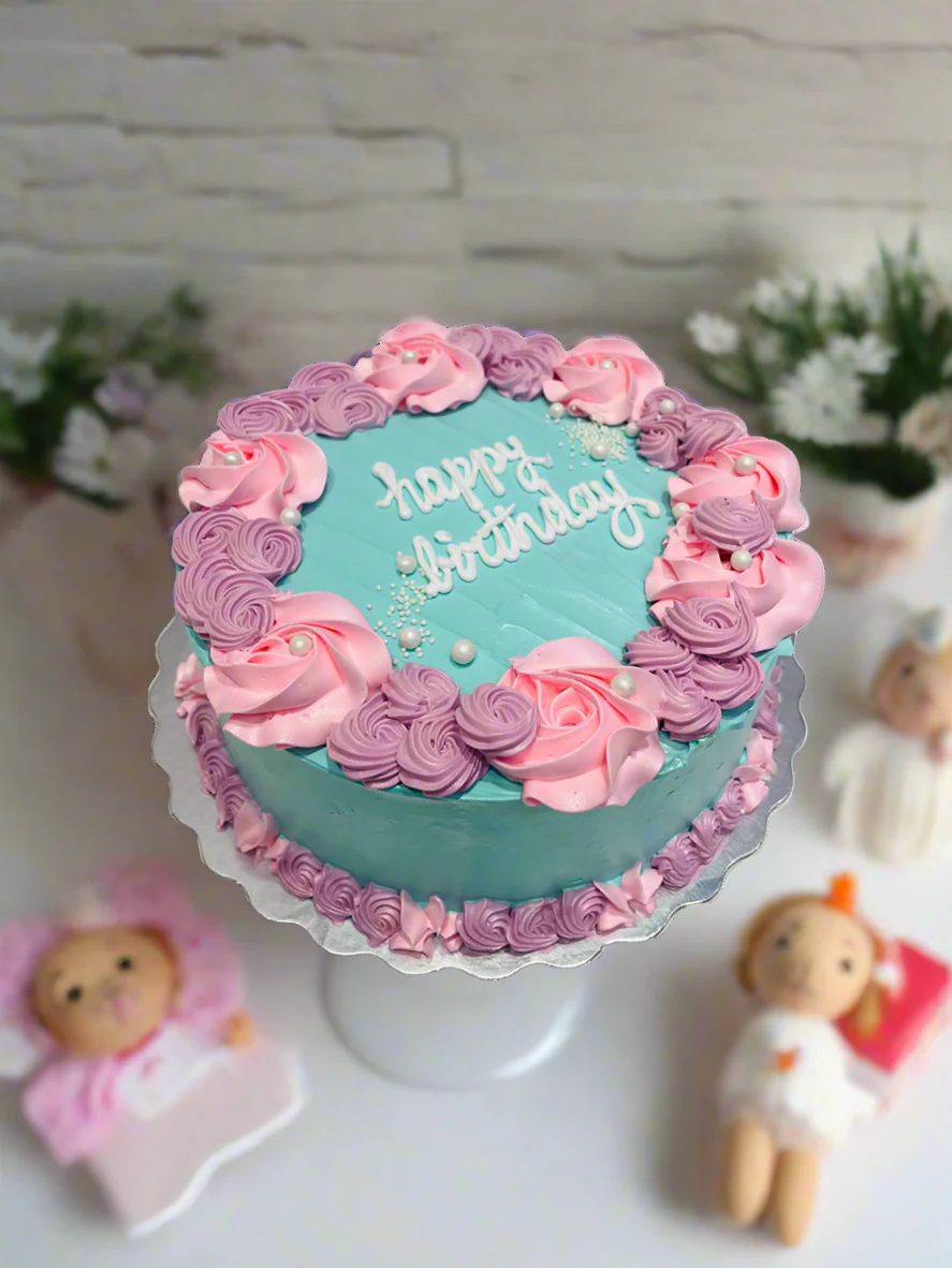 Teal & Pink Rosette Cake - Image 2