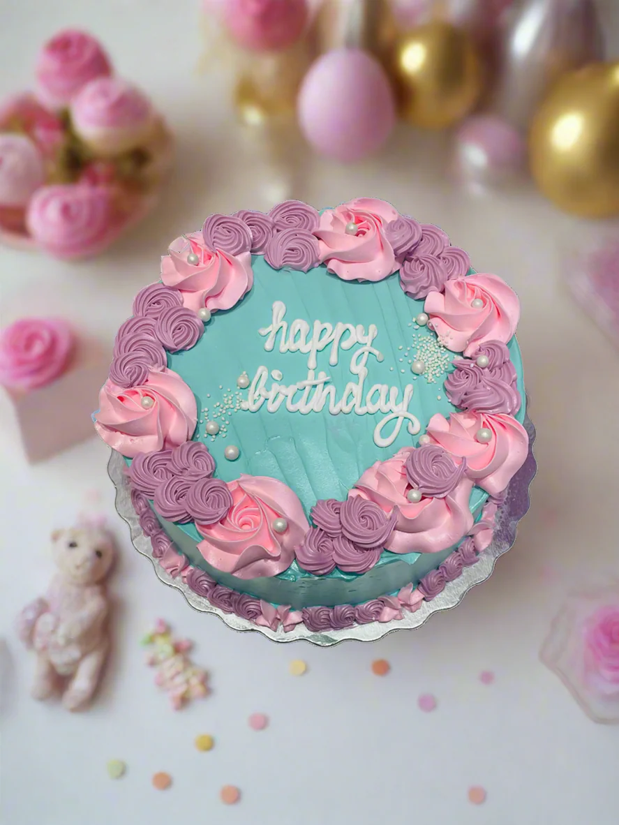 Teal & Pink Rosette Cake - Image 3