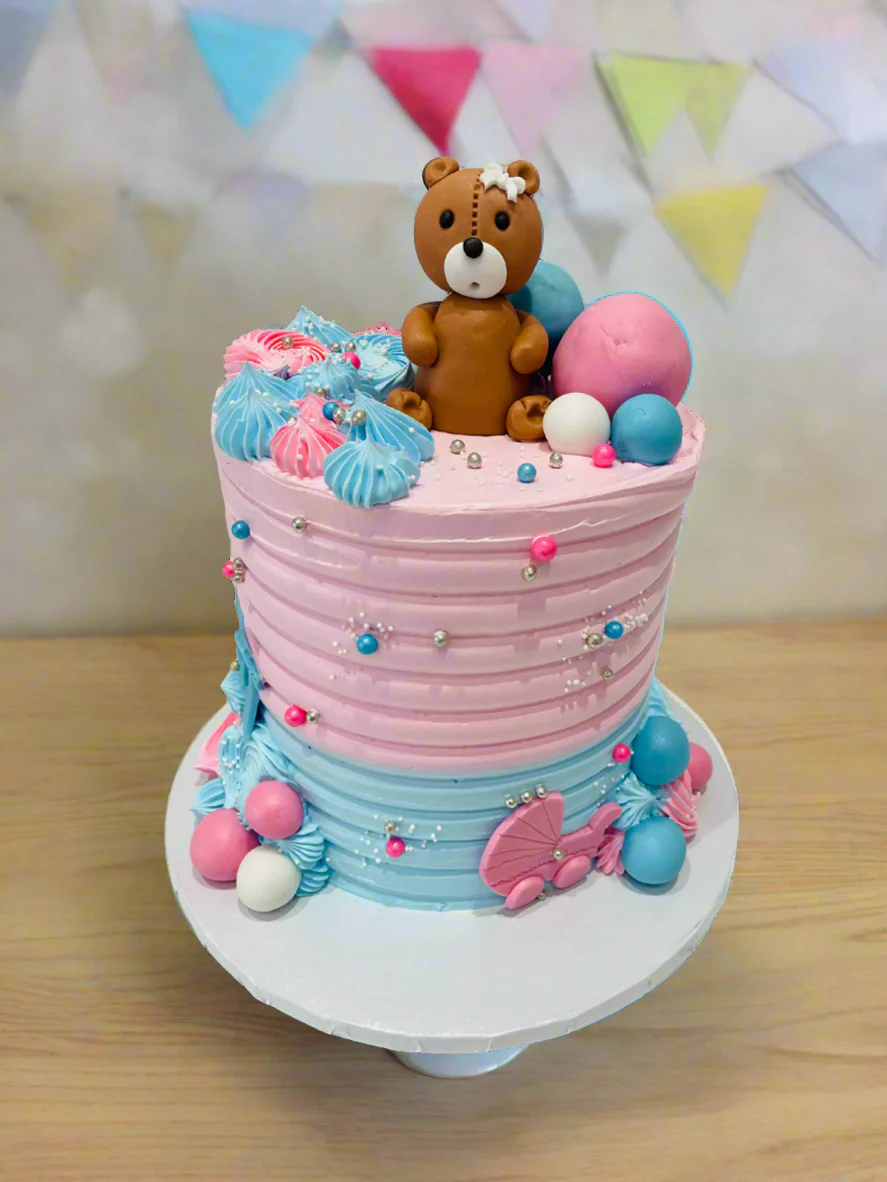 Teddy Blue & Pink Cream Cake - Image 2
