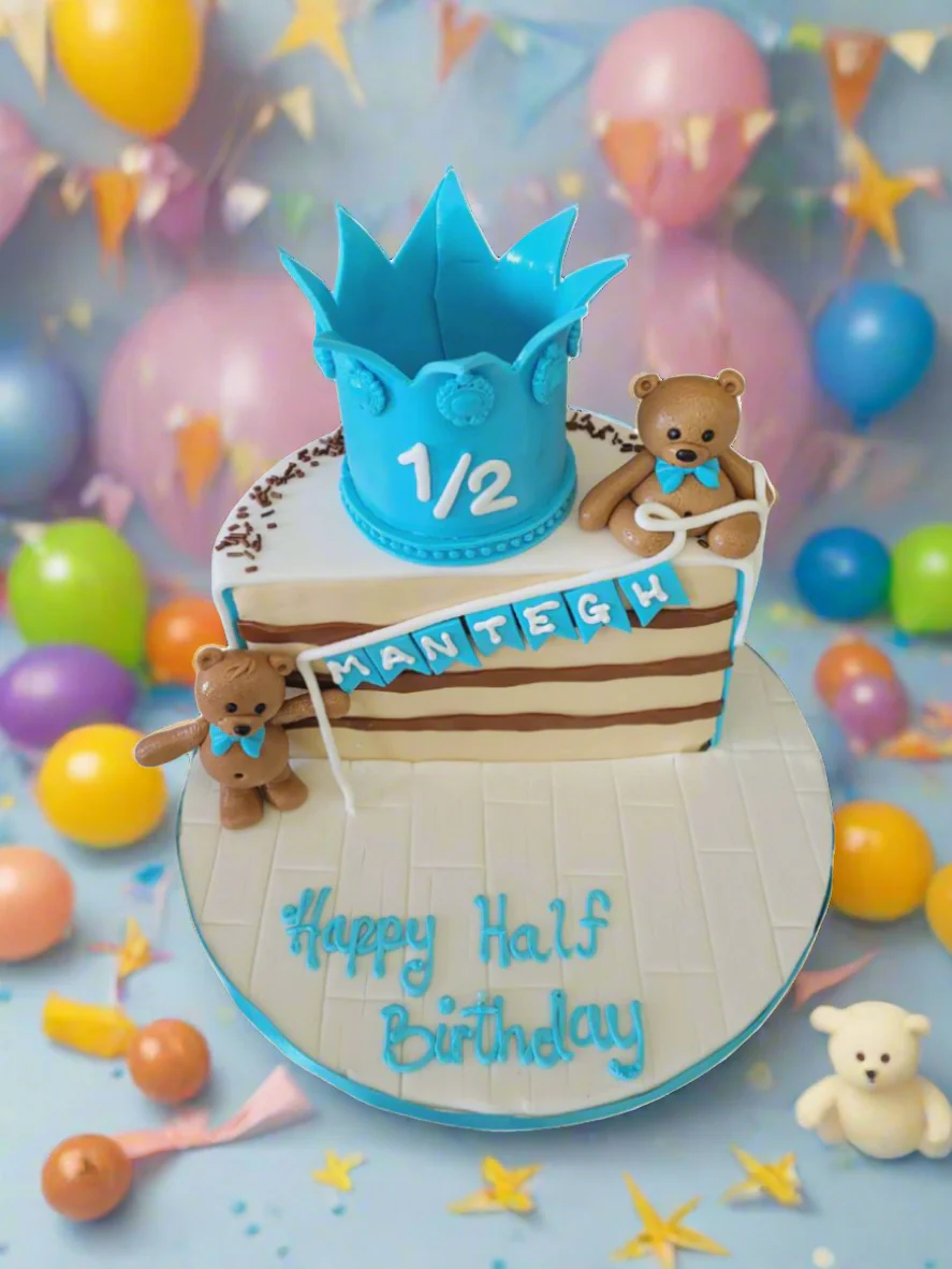Teddy Half Birthday Fondant Cake - Image 2