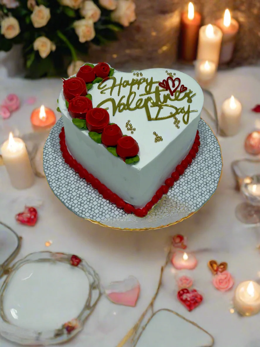Red flower Valentines Cake - Image 3