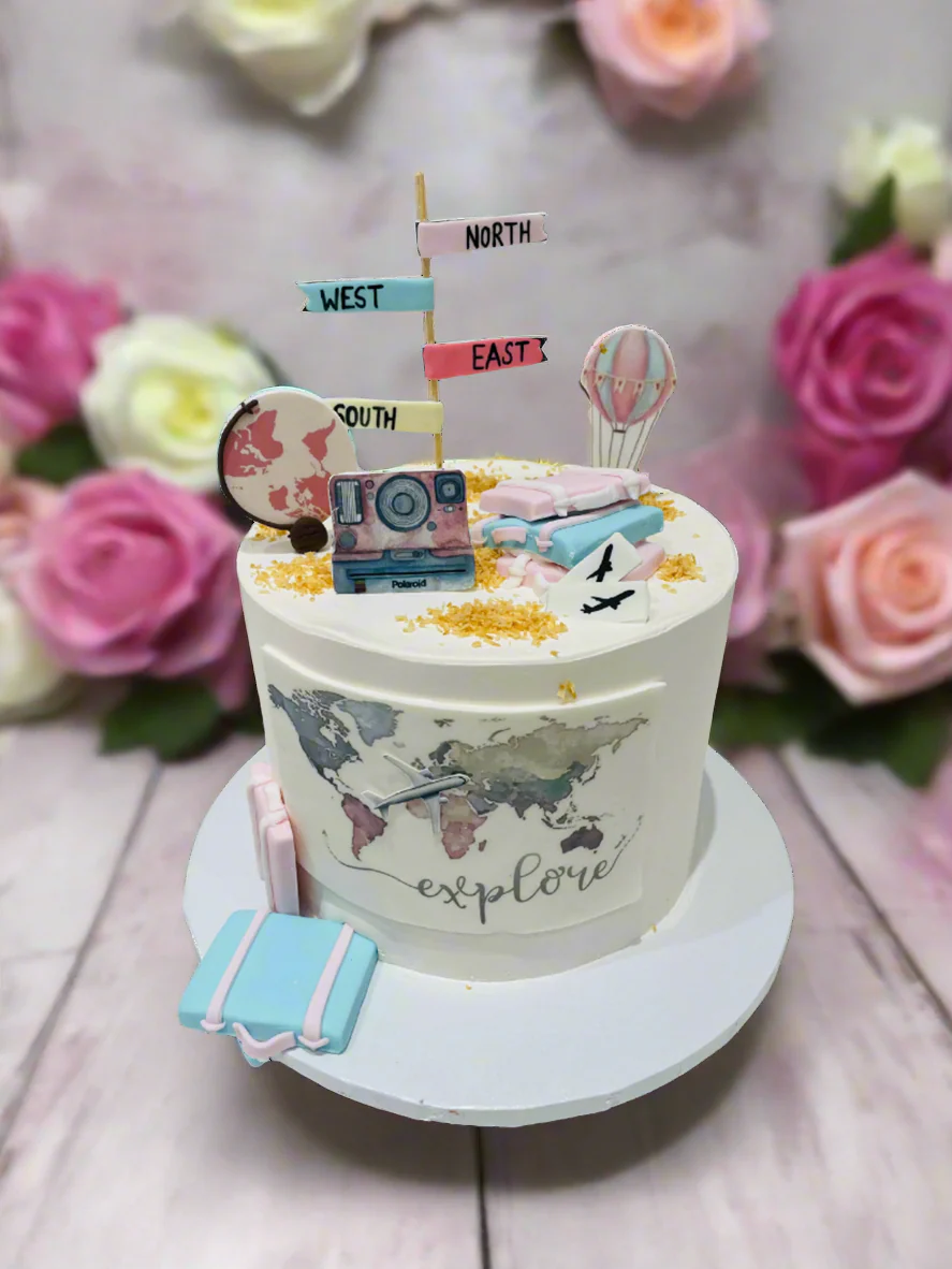 Travel Theme Cream Cake - Image 2