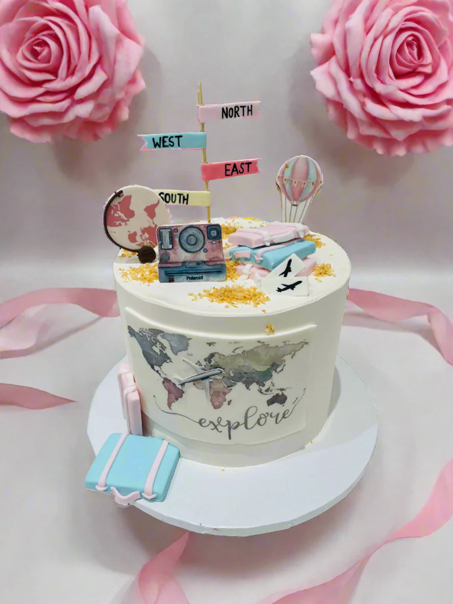 Travel Theme Cream Cake - Image 3