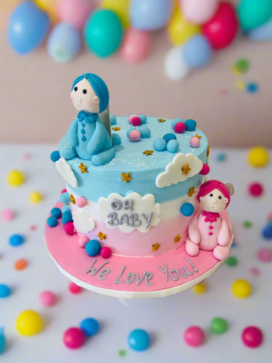 Twins Pink & Blue Birthday Cake - Image 3