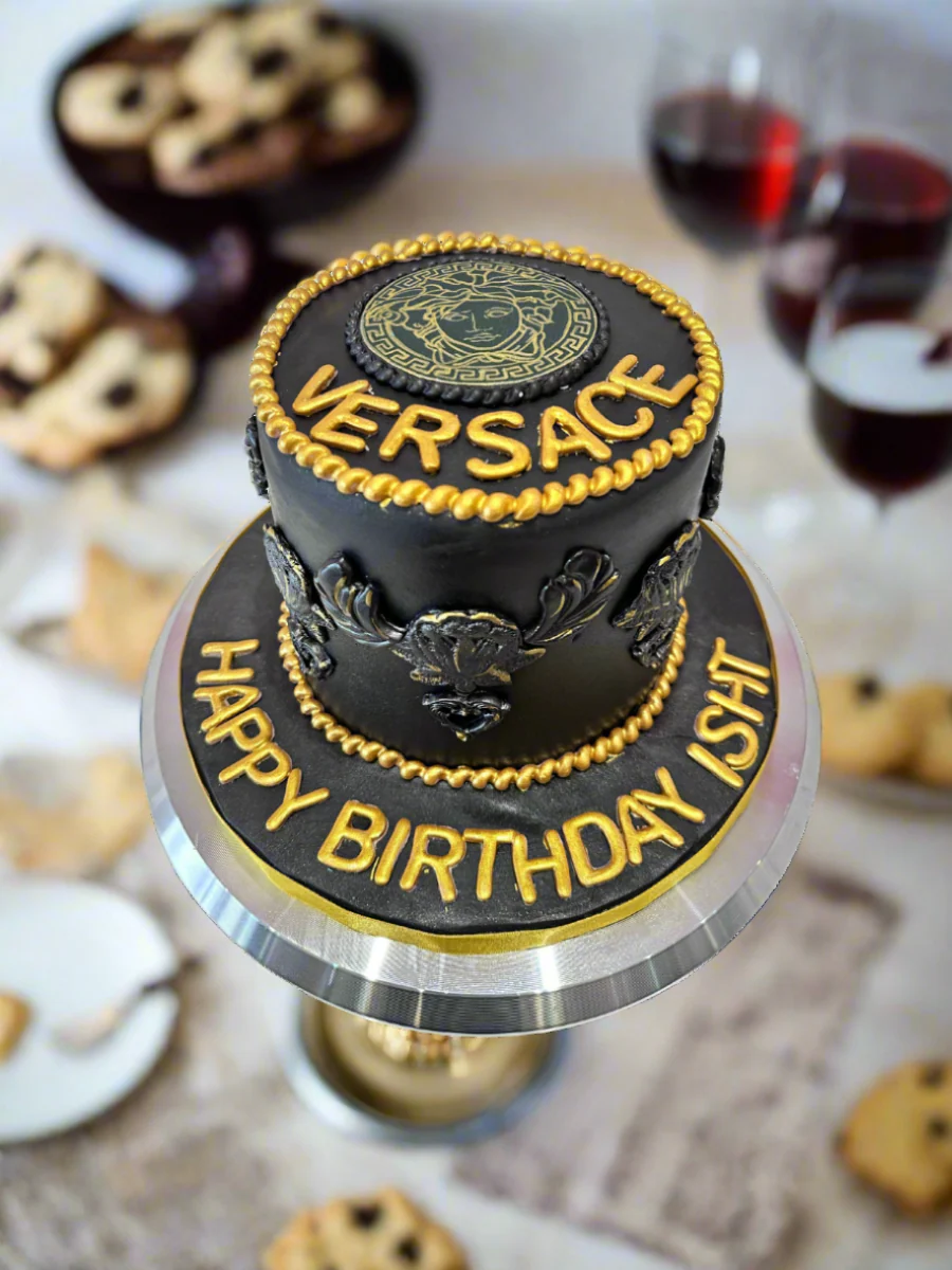 Versace Black & Gold Fondant Cake - Image 3