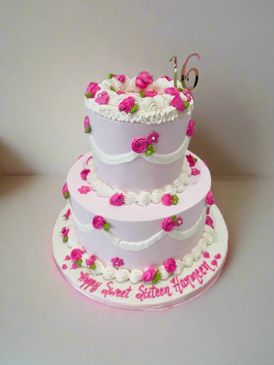 Vintage Pink Tiered Cream Cake - Image 4