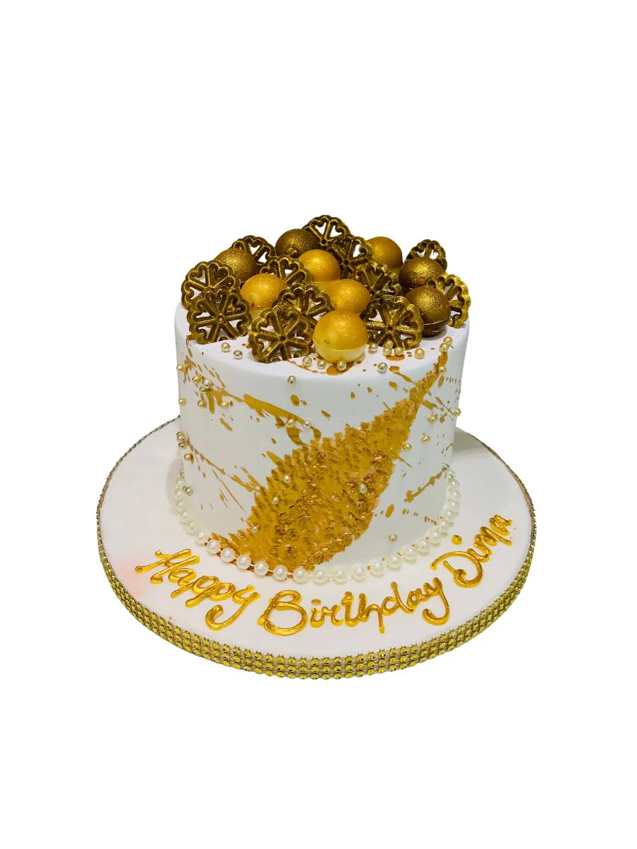 White And Gold Birthday Cake - Image 5