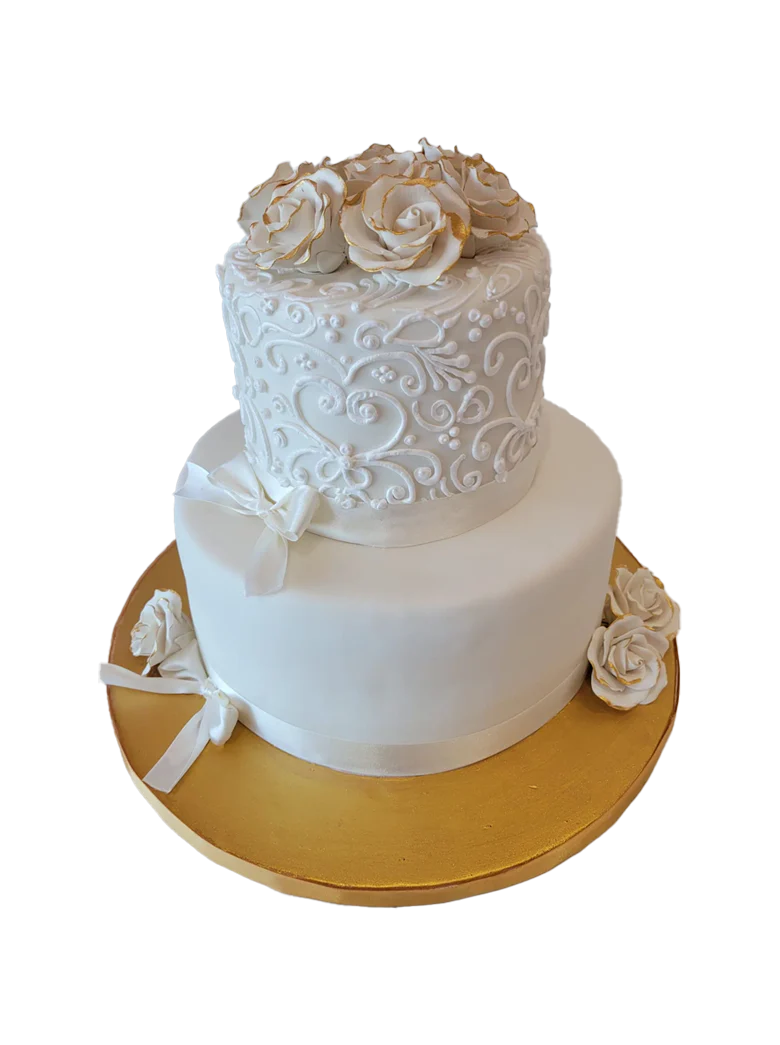 White And Gold Fondant Tiered Cake