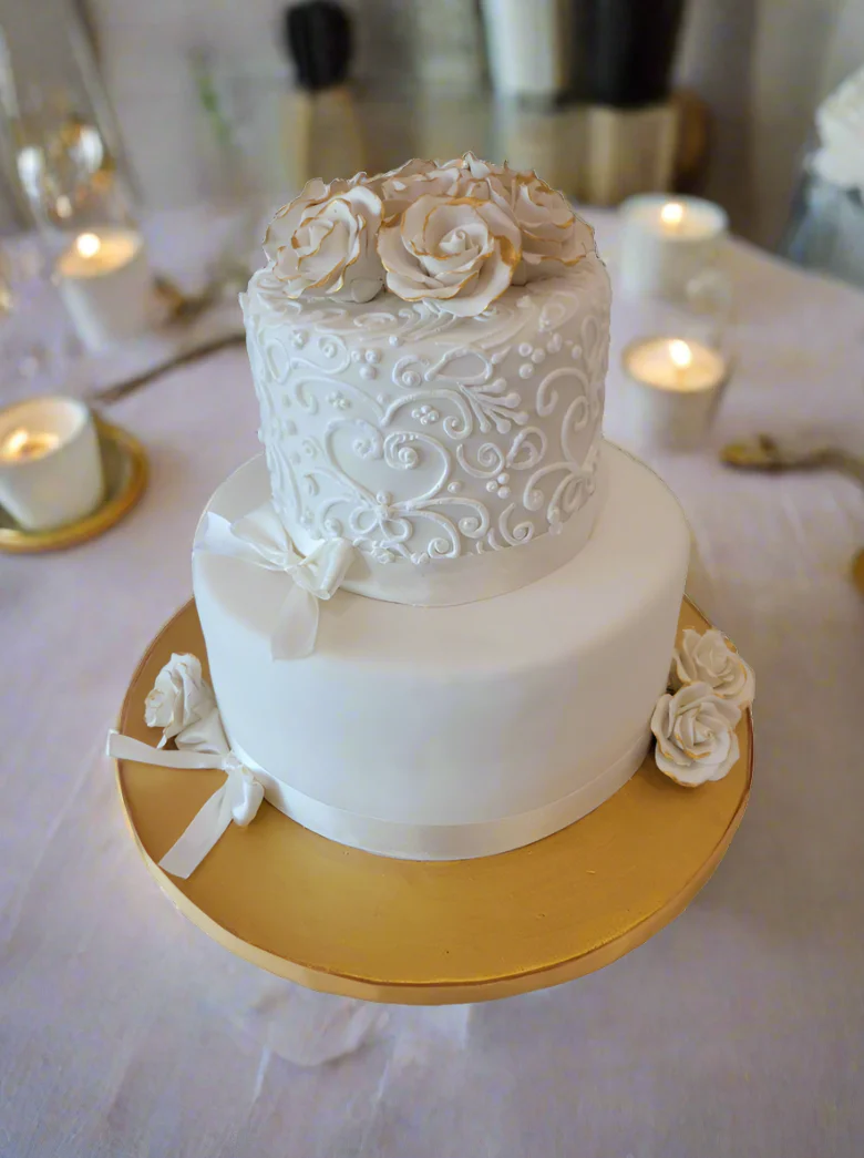 White And Gold Fondant Tiered Cake - Image 4