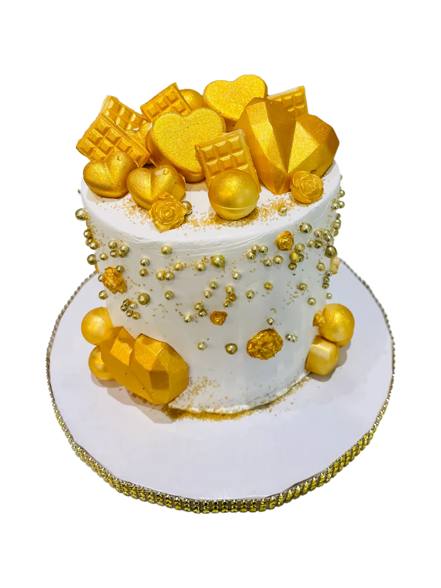 White And Gold Hearts Birthday Cake