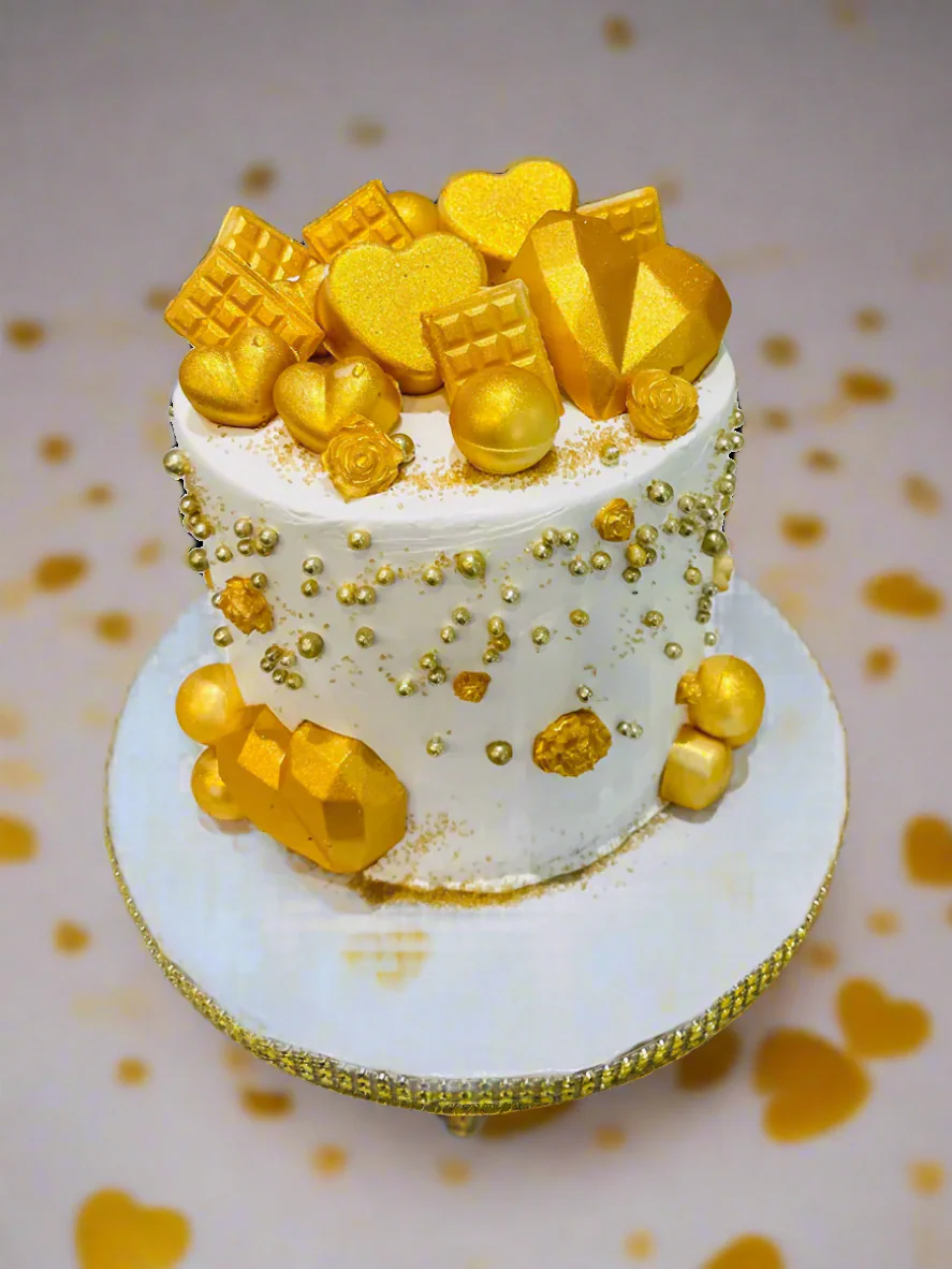 White And Gold Hearts Birthday Cake - Image 2